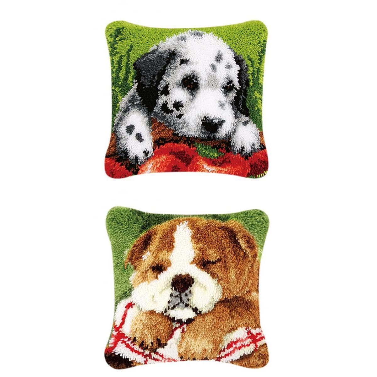 merishopp MERISHOPP® 2pcs DIY Pillow Cover Latch Hook Kits for Beginner Animals Pattern Dog|Crafts | Needlecrafts & Yarn | Rug Making | Latch Hooking-picture-13