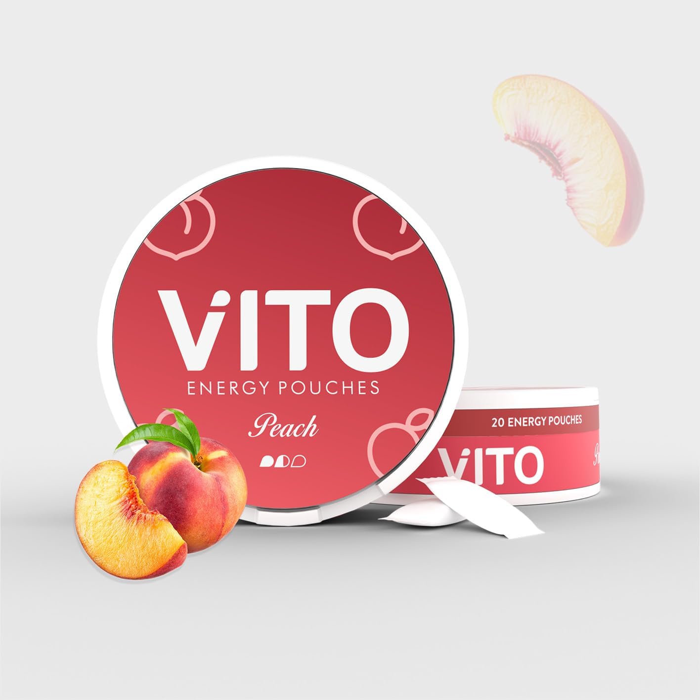 vito energy pouch – peach – 80 mg caffeine – 20 nicotine-free energy pouches | fast-acting, sugar-free, zero-calorie focus booster | clean on-the-go energy for work, study & fitness(80mg,peach)