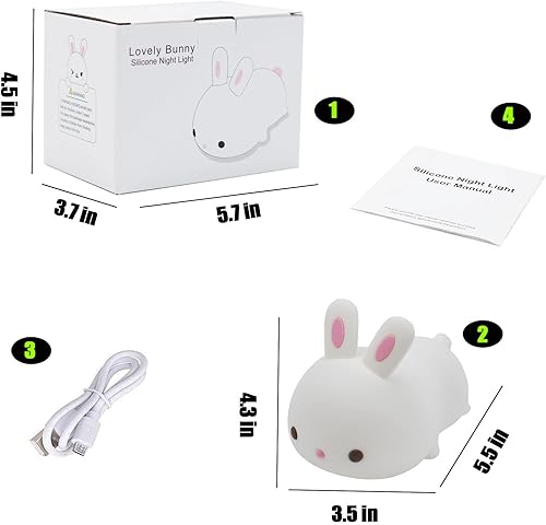 Miniatura 7 de YOTOZU Linda luz nocturna de conejo, luz nocturna recargable por USB, blanco cálido y modos de respiración de 16 colores, luces LED de animales para