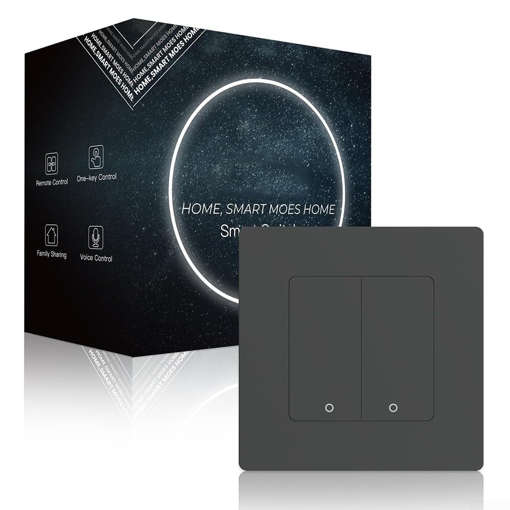 Interruptor de luz inteligente ZigBee, interruptor inteligente de relé de 10 A, interruptores de control de luz de fuego neutro único para hogar inteligente, no necesita condensador (negro)