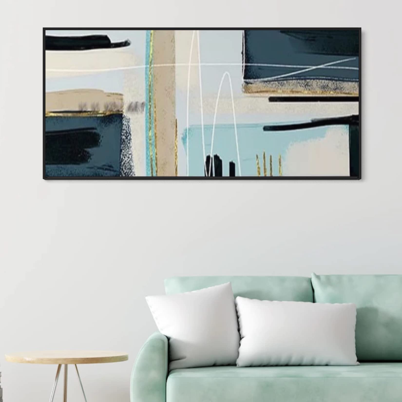 Blue Green Beige Framed Wall Art (Black frame)