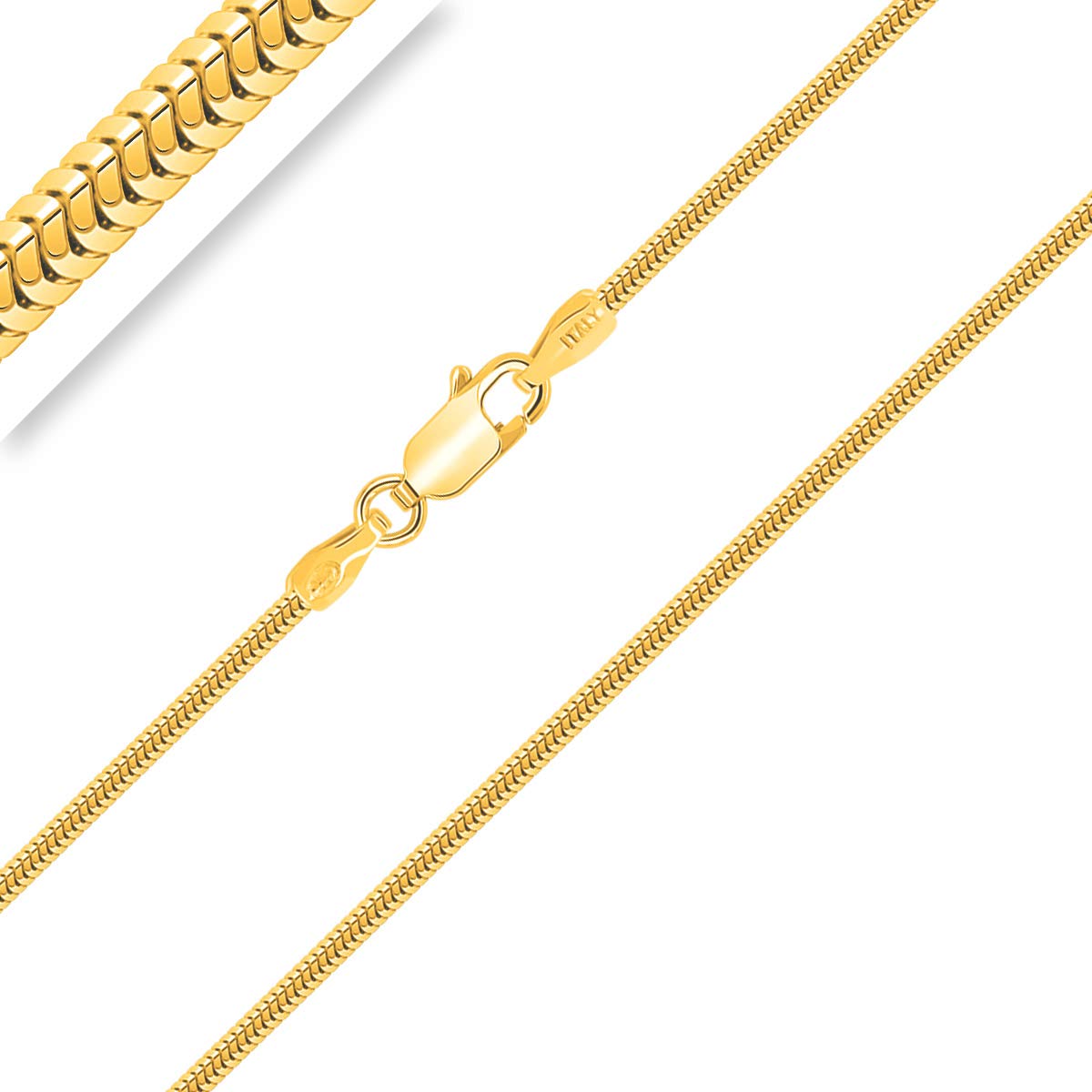 Planetys - Schlangenkette Silber 925/1000 vergoldet 18 Karat Gelbgold Breite 1,4 mm 40-45-50-55-60-65-70 cm