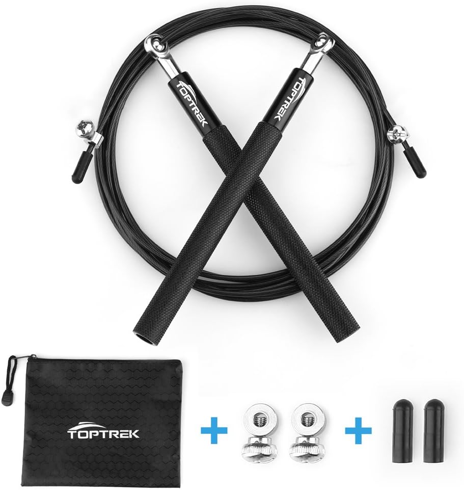 Toptrek Speed Skipping Rope - Aluminium Handles / 3m (10ft) Easily adjustable PU cord / Steel ball bearings - Boxing Fitness Gym CrossFit MMA Pro Workout Sports.