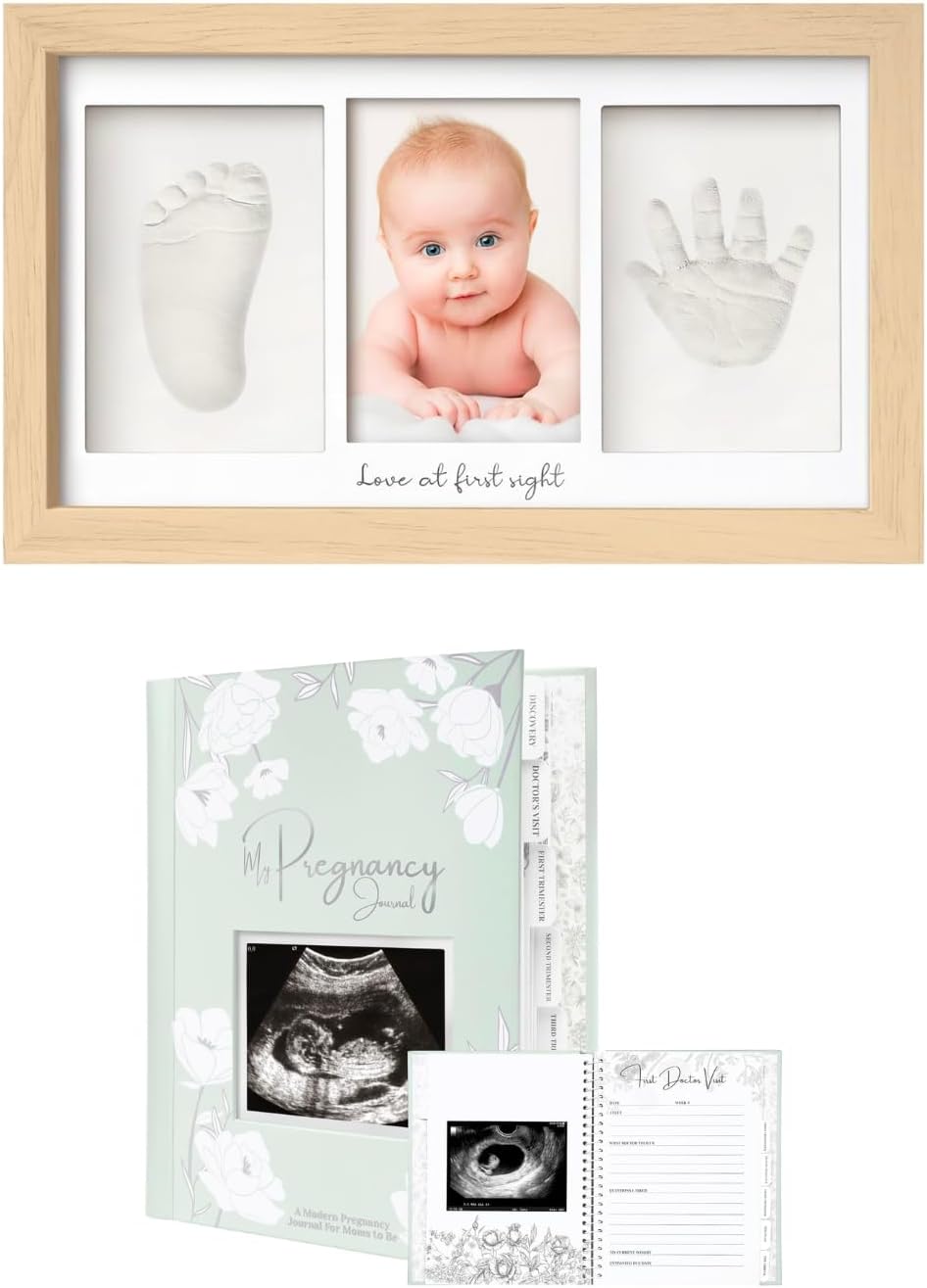 KeaBabies Baby Hand and Footprint Kit and Pregnancy Journal, Pregnancy Announcements - Baby Footprint Kit, 80 Pages Hard Cover Pregnancy Book For Mom To Be Gift, Newborn Keepsake Frame