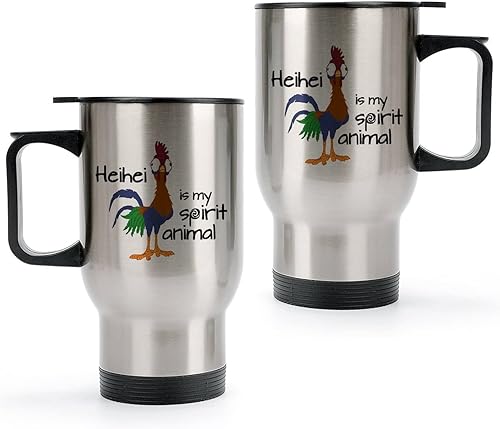 Miniatura 3 de Rooster HEI HEI Spirit - Taza de café de viaje de acero inoxidable, reutilizable, divertido vaso con tapa de asa y pajilla, 15 onzas