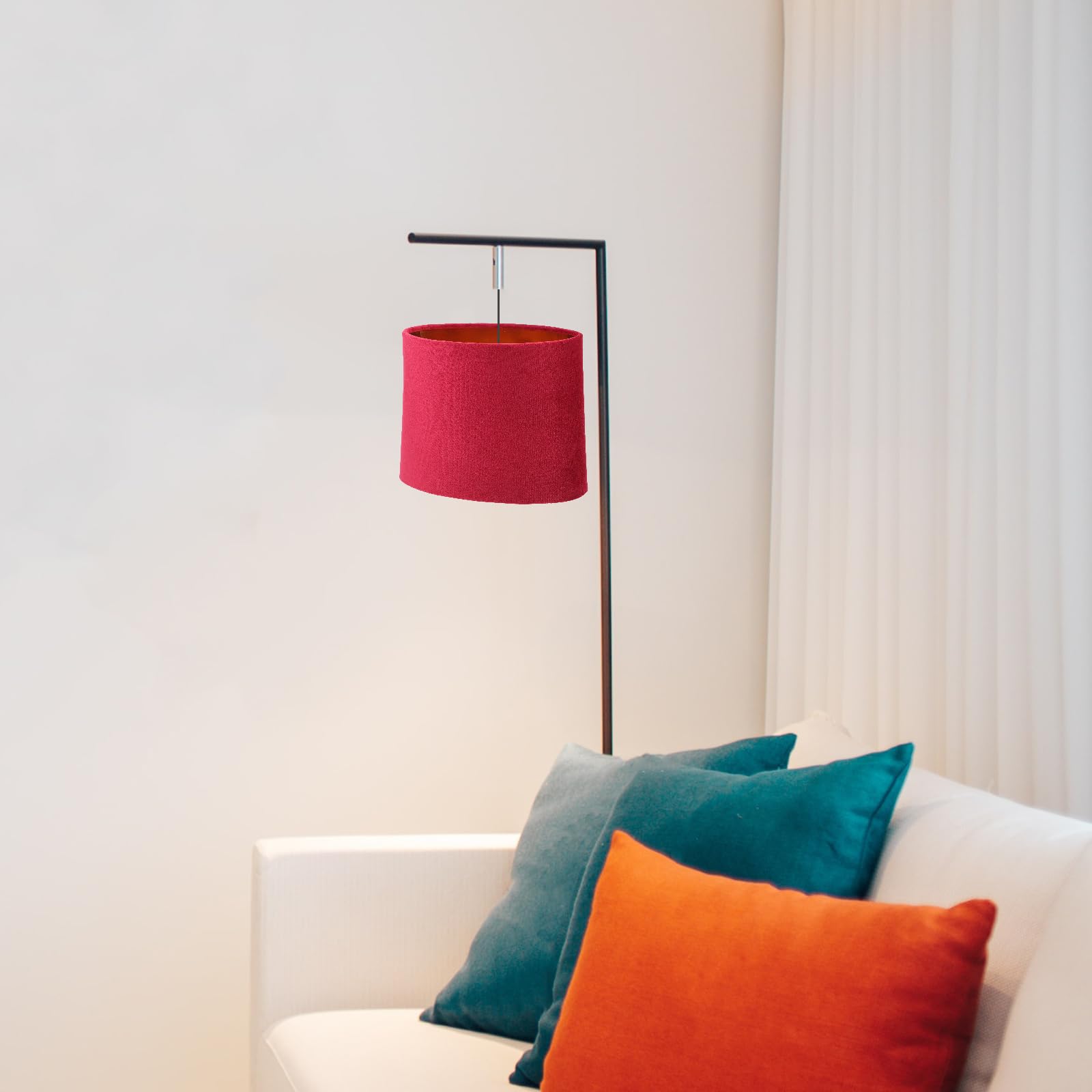 Małe abażury – owalne klosze do lamp wiszących, stołowa, stojąca, aksamitny materiał, klosz sufitowy ze złotą podszewką, zamiennik abażuru E27, 23 x 18,5 x 12 cm, czerwony