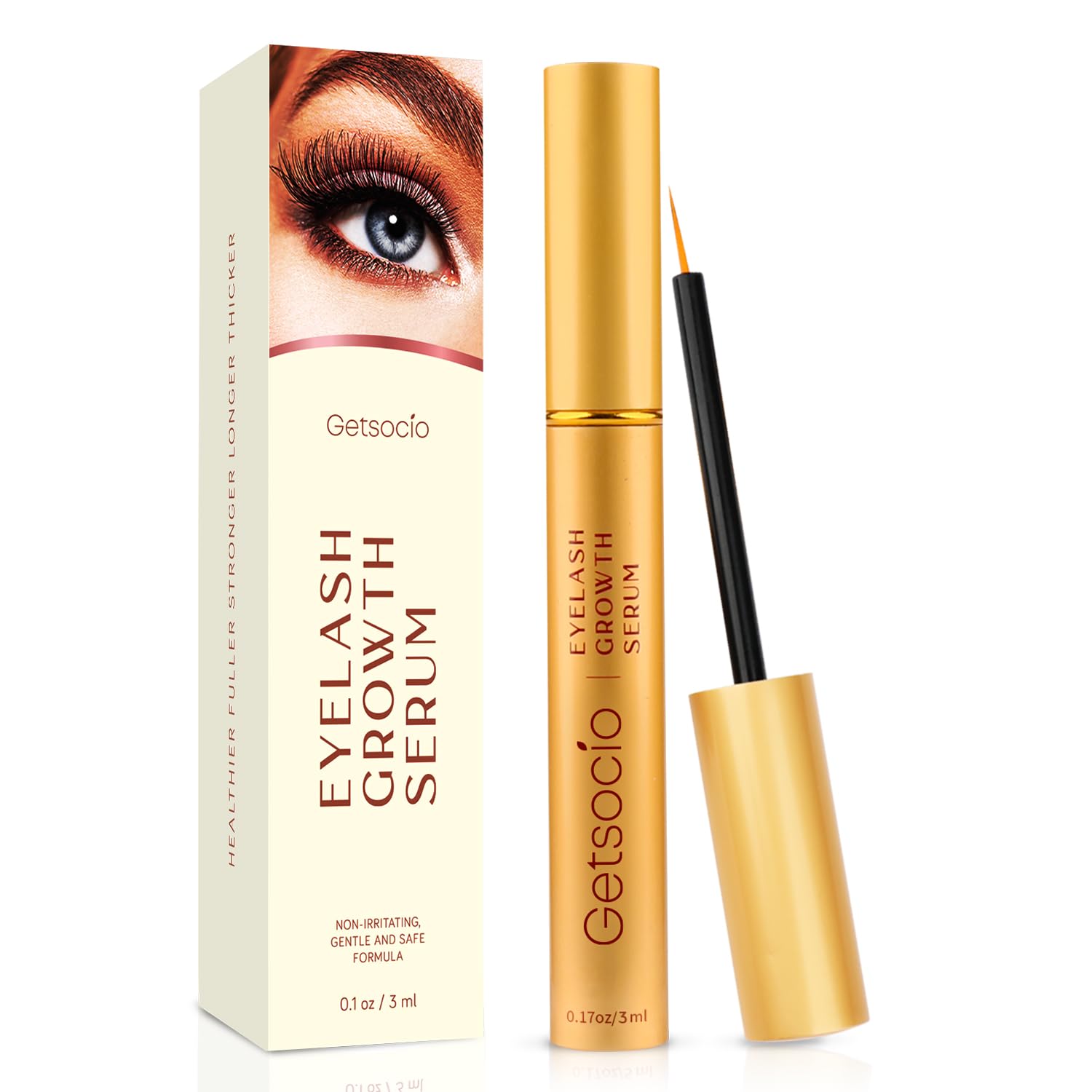 Premium Eyelash Serum by Getsocio, Lash Boosting Serum for Longer, Fuller Thicker Looking Lashes (3ML),Gold,0.1