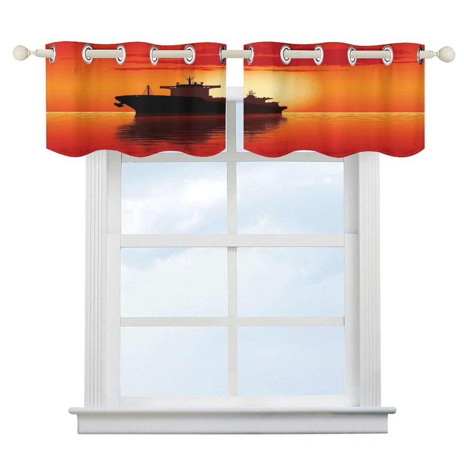 Cortinas opacas de cocina de 52x18.1 pulgadas con diseño de barco