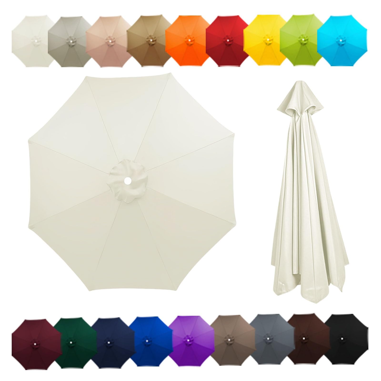 Outdoor Patio Umbrella Replacement Canopy For 6 Ribs/8 Ribs, Replacement Parasol Cover, Table Market Yard Umbrella Top, Sun Shade Accessory(Beige,10FT/3.0M-8Ribs)