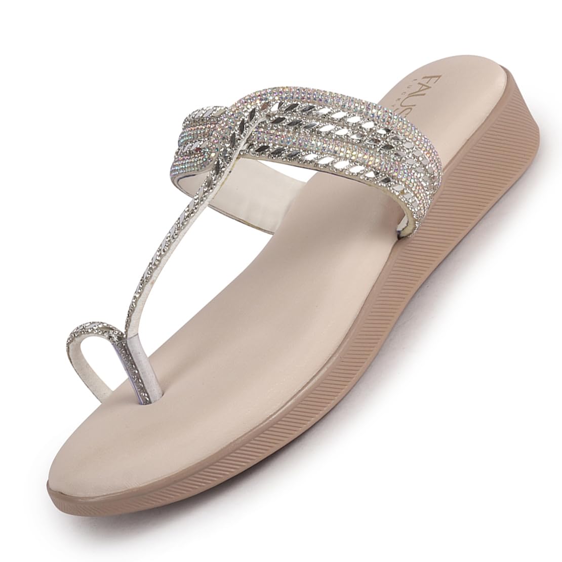Women Toe Ring Ethnic Slip On Slippers with Rhinestone Strap | Wedge Ortho Comfort Sandals for Wedding, Party, Festives, Traditional Indian Outfits-image-38