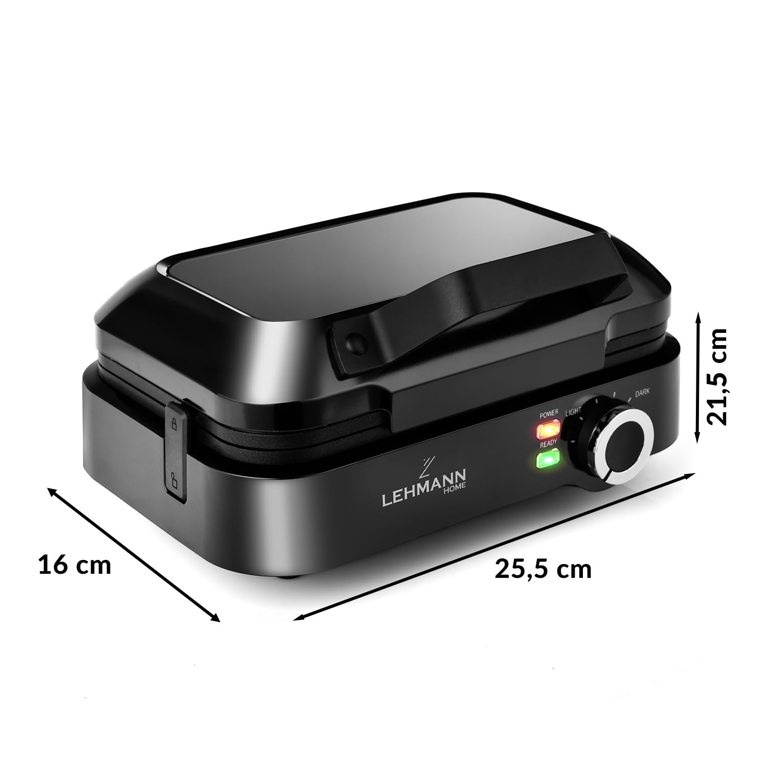 LEHMANN Waffeleisen Doppelt für Belgische Waffeln, 1200W, Fertig in 3 Minuten, Temperaturregelung bis zu 240°C, Antihaftbeschichtung, Schnelle und einfache Reinigung, Dicke Waffeln 12,5 x 8,5 x 2cm