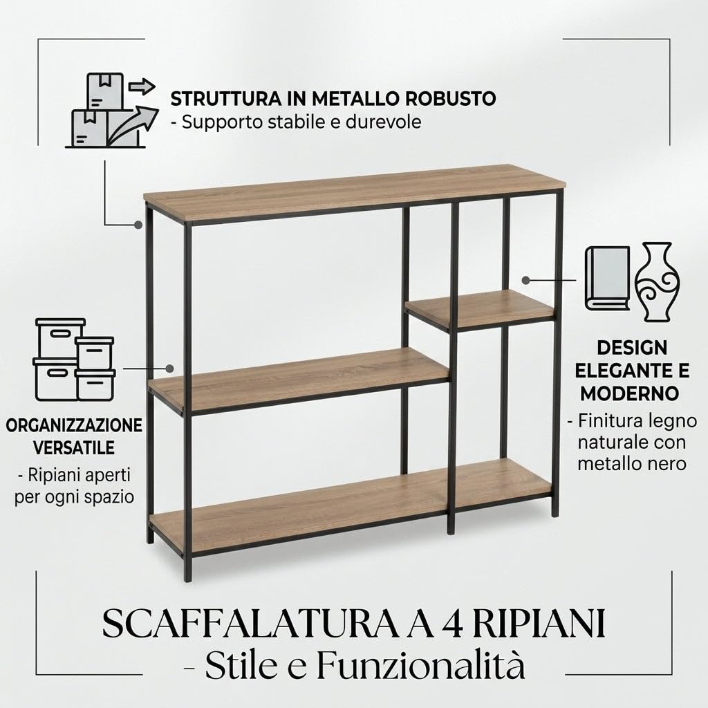 HEMAX Scaffalatura 4 Ripiani Metallo Scaffale Libreria Acciaio