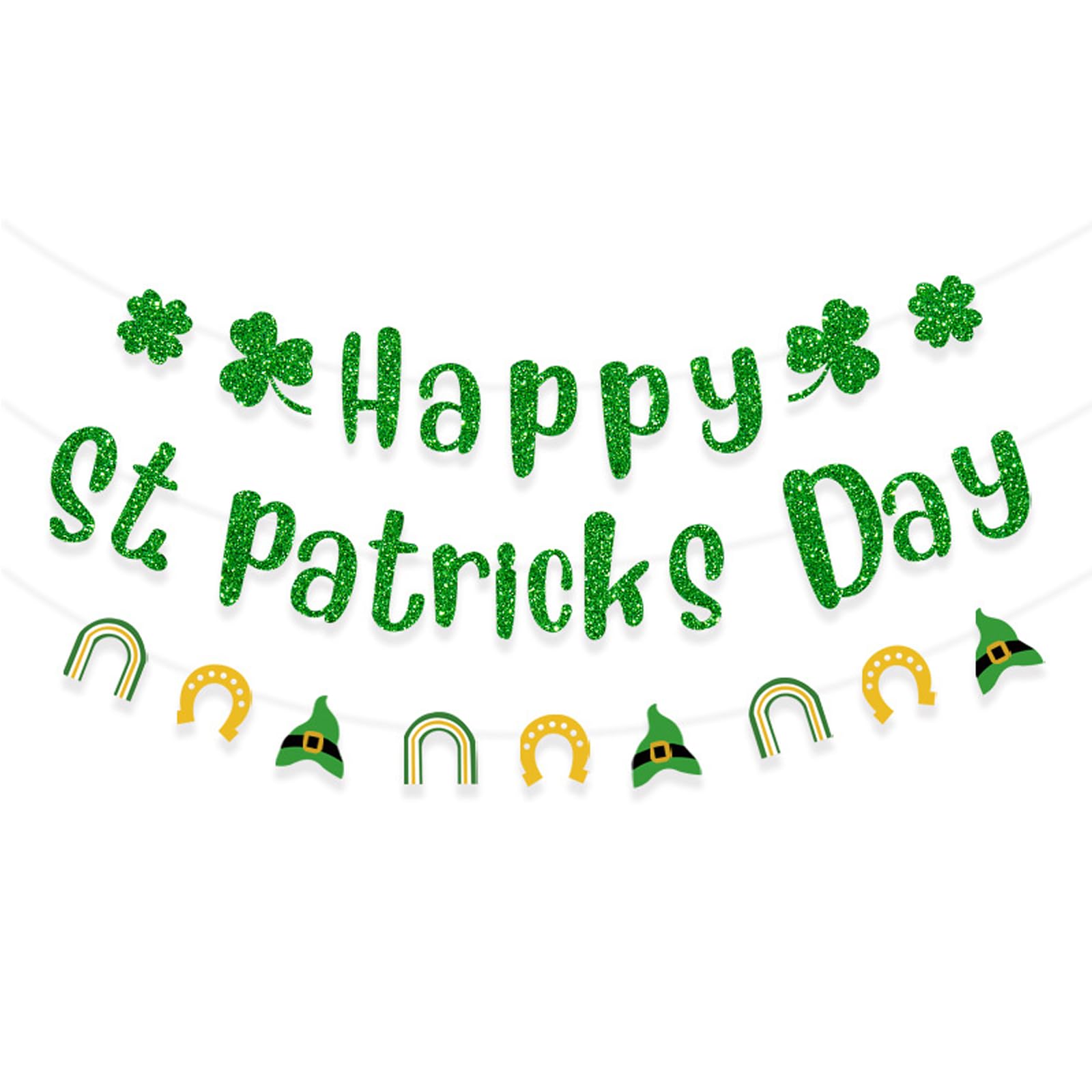 LIANRISES St Patricks Day Decorations, St. Patrick's Day Banner, Irish Themed Party Accessories, Glitter Shamrock Garland Bunting for Parties Gifts