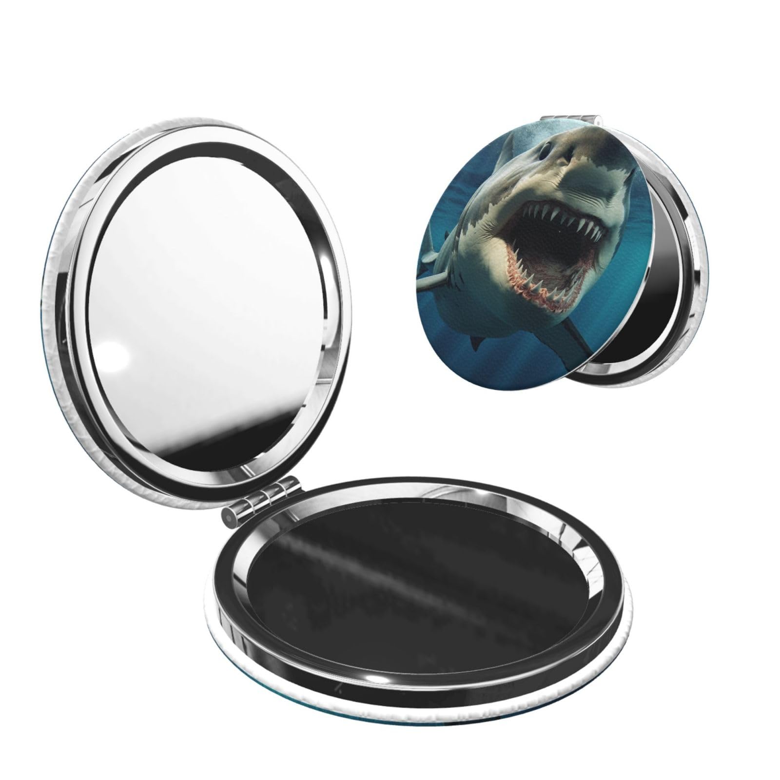 DWVTSLH Shark Mouth Compact Mirror for Purse, Double-Sided 2X/1X Magnifying Mirror for Women Men, Travel Makeup Mirror for Handbag, Handheld Vanity Mirror for Gift