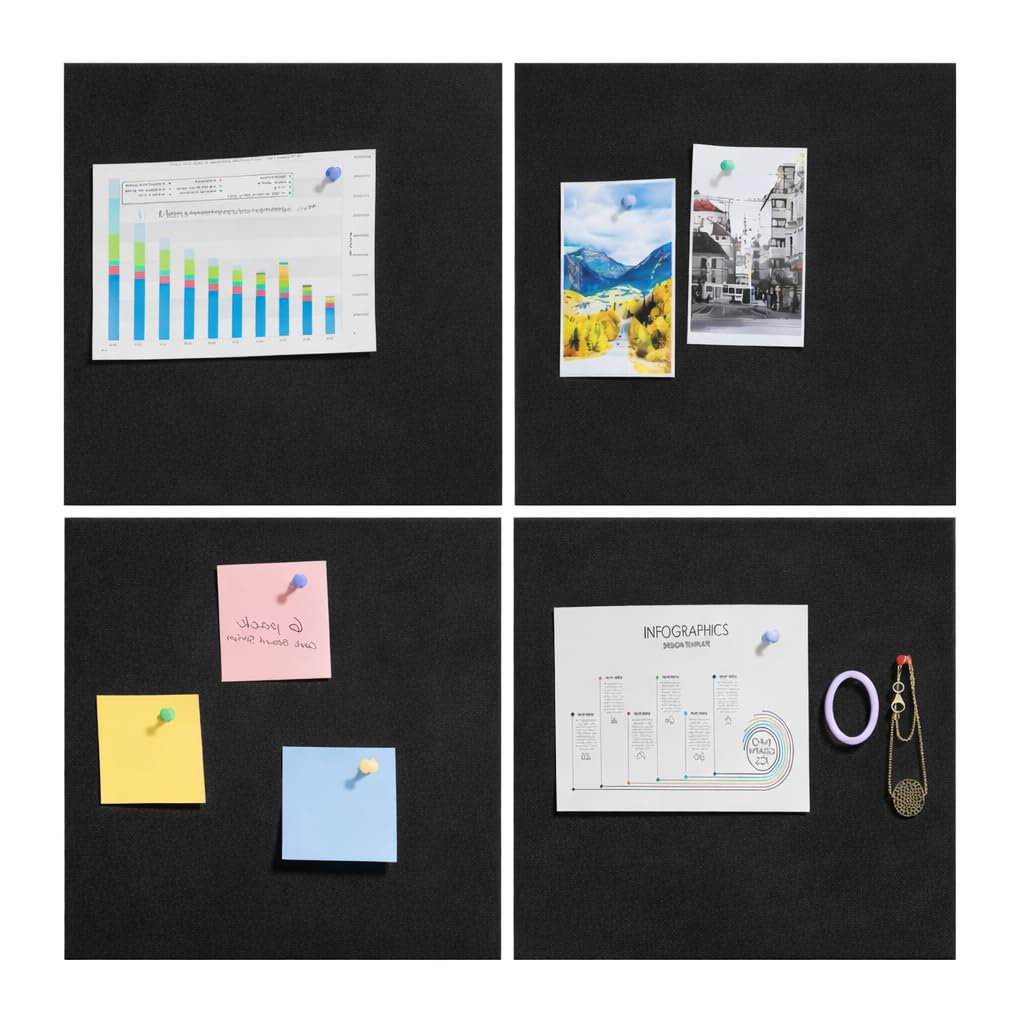 Felt Soft Board for Wall 30x30cm Self Adhesive Pin Board | Notice Board for Study Table | Vision Board Display Board | Pin Board for Office | Study Table Accessories for Students (Black) (4 Pcs)-image-2