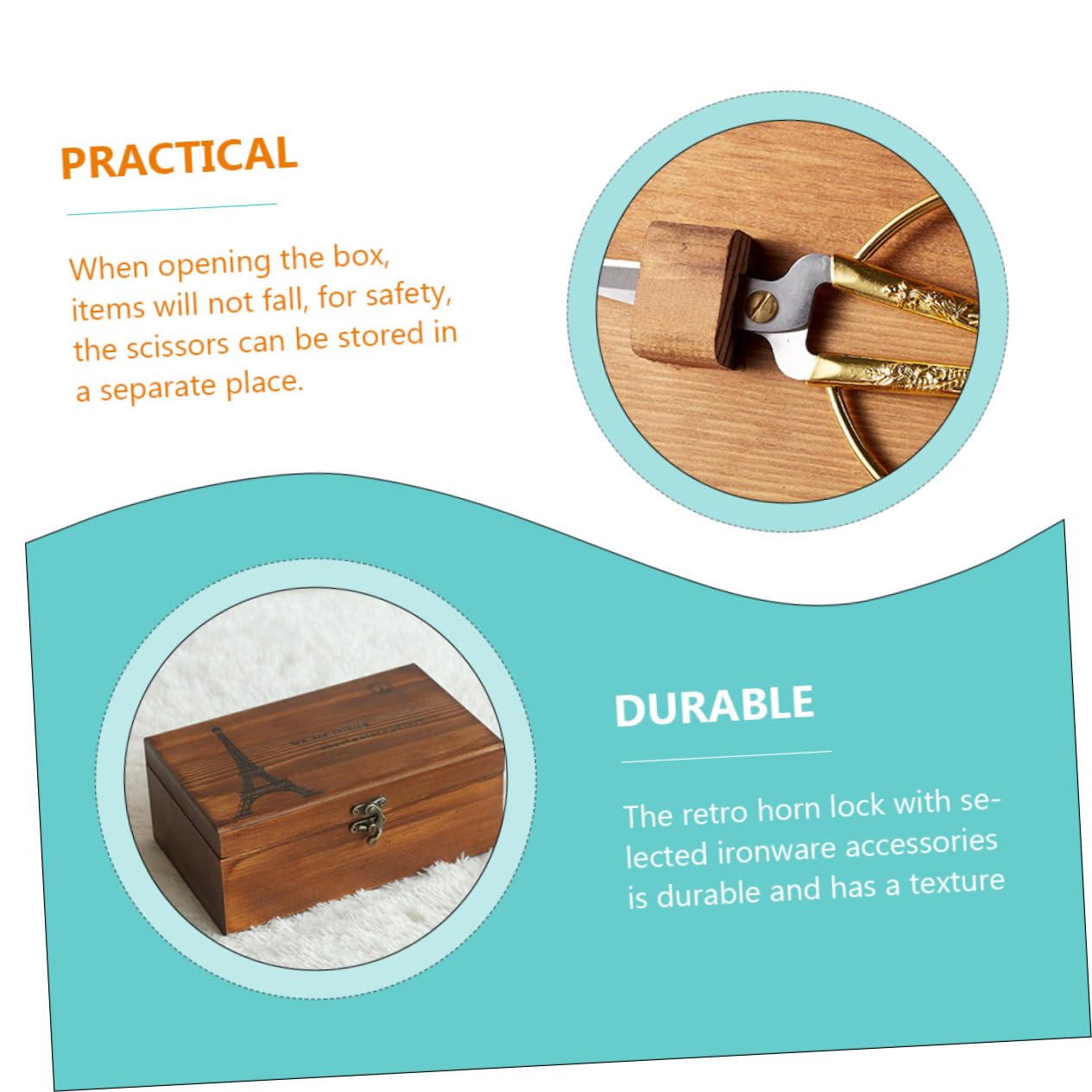 Caja de Costura de Madera Retro para Hilos y Agujas, Organizador Compartimentos para Manualidades, Reparación de Ropa y Bordado en Casa