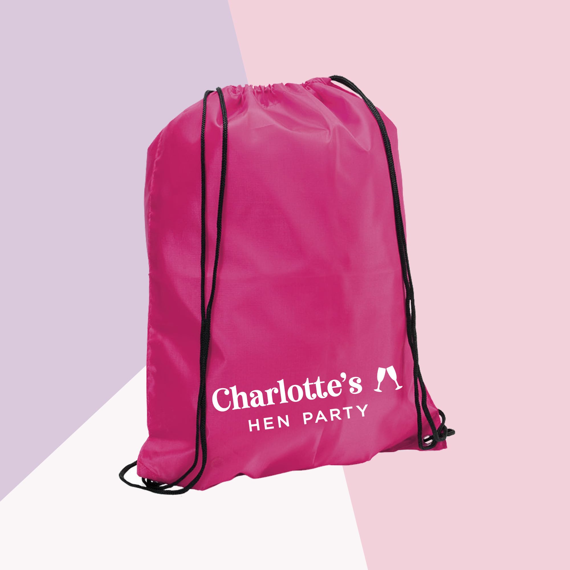 eBuyGB Personalised Hen Party Bag, Pink Bridal Shower Drawstring Bag, Hen Do Favour Gift Bags, Team Bride, Hen Night, Bachelorette Party (Pack of 15)