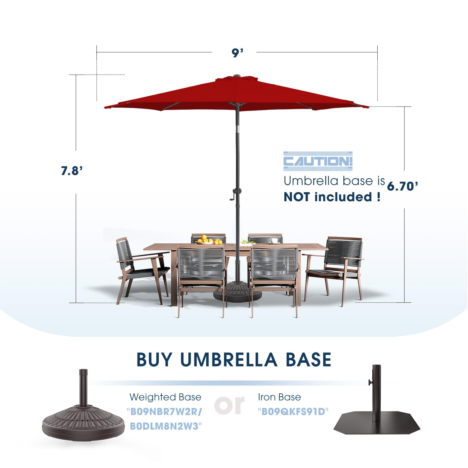 Wikiwiki Parasol De Patio Pour Table D'extérieur Avec Bouton-poussoir D' Inclinaison/manivelle, Résistant à La Décoloration, En Polyester Imperméable DTY – Pour Jardin, Pelouse, Terrasse, Arrière-cour
