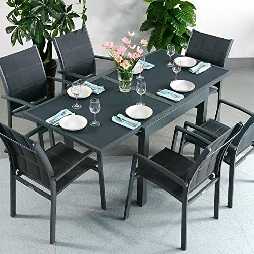Lazy Susan Ruby Table & 6 Georgia Chairs - GREY | Extendable 180 cm outdoor furniture set