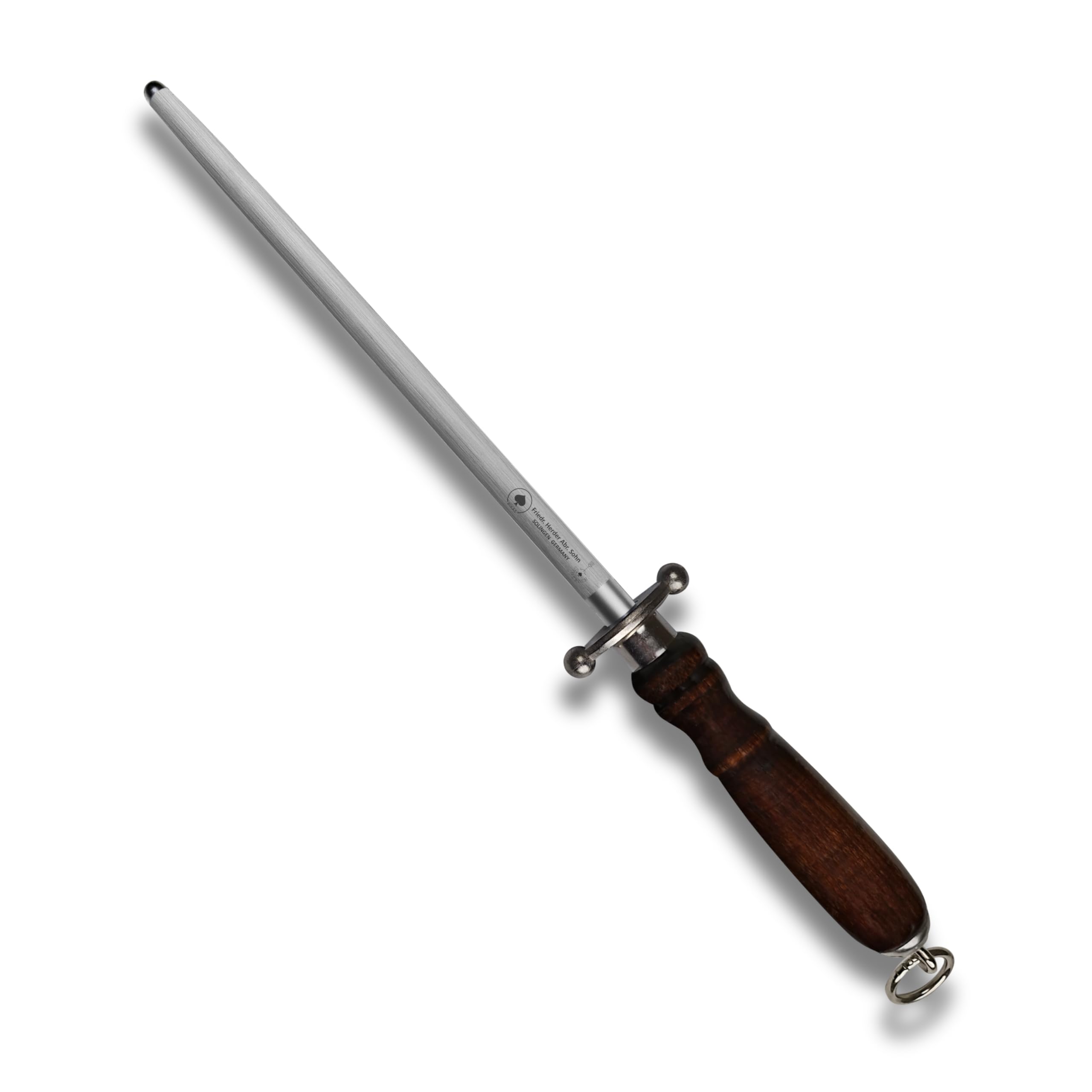 Ergonomischer 33cm Wetzstahl, Messerschleifer mit Walnussholz-Griff und Fingerschutz - Professioneller Wetzstahl für scharfe Messer, Scheren & Klingen