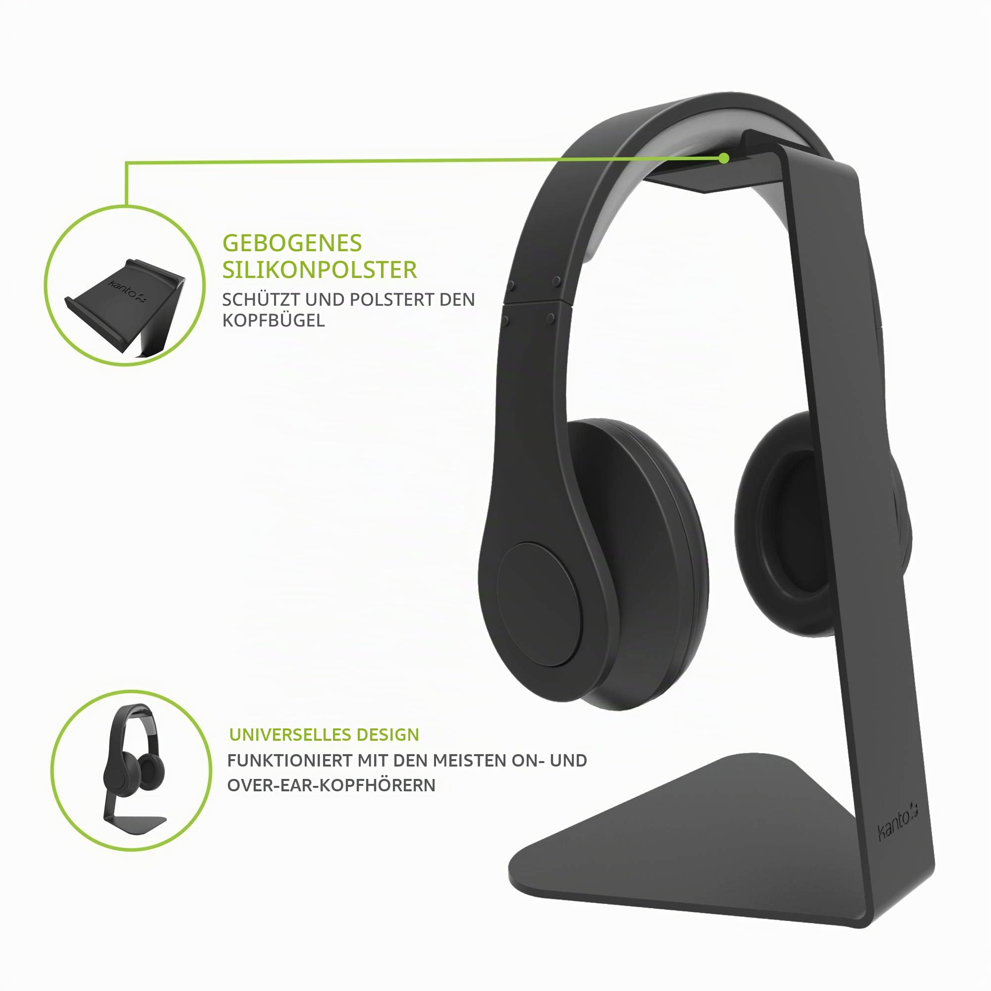 Kanto H1 Universal Headphone Stand with Curved Silicone Padding | Black