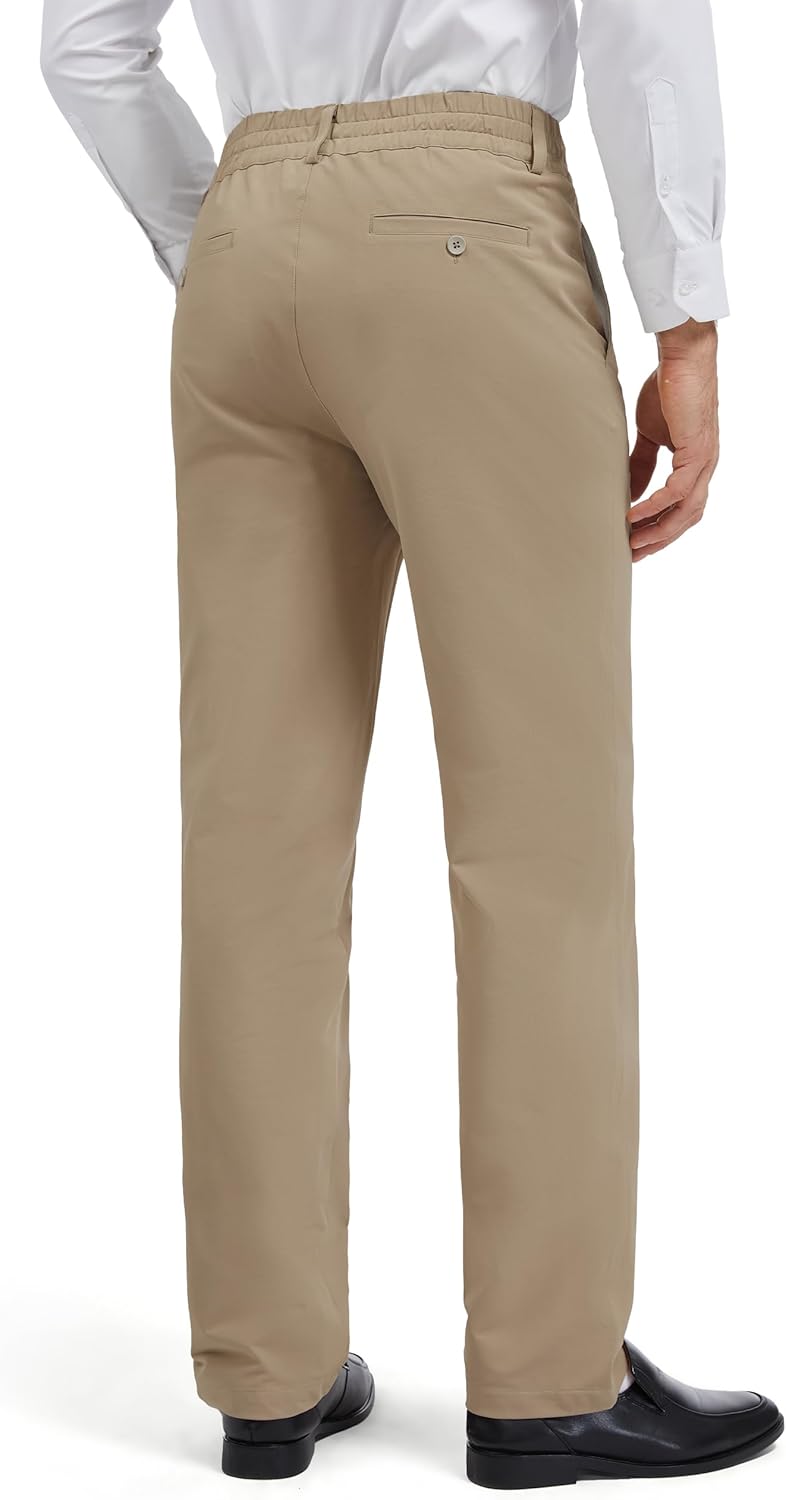 Tapata Men's 28"/30"/32" Inseam Elastic Waist Pants for Seniors Straight Leg Stretch Slacks for Elderly with Zipper Fly - Image 2