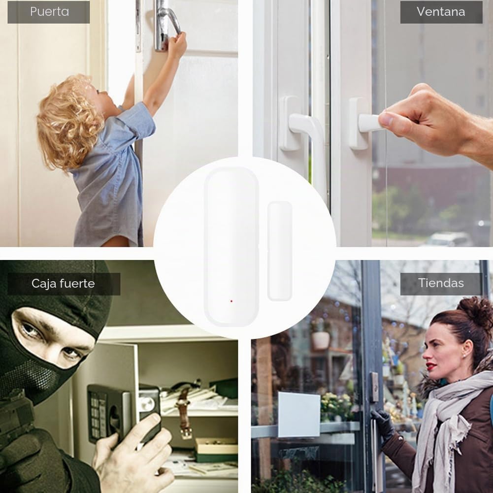 Mengshen 2 Pack Sensor Ventana WiFi Sensor Contacto Inteligente Alertas Aplicaciones Seguridad Hogar Funciona Dispositivos Tuya Smart Life Compatible con Alexa Google Home