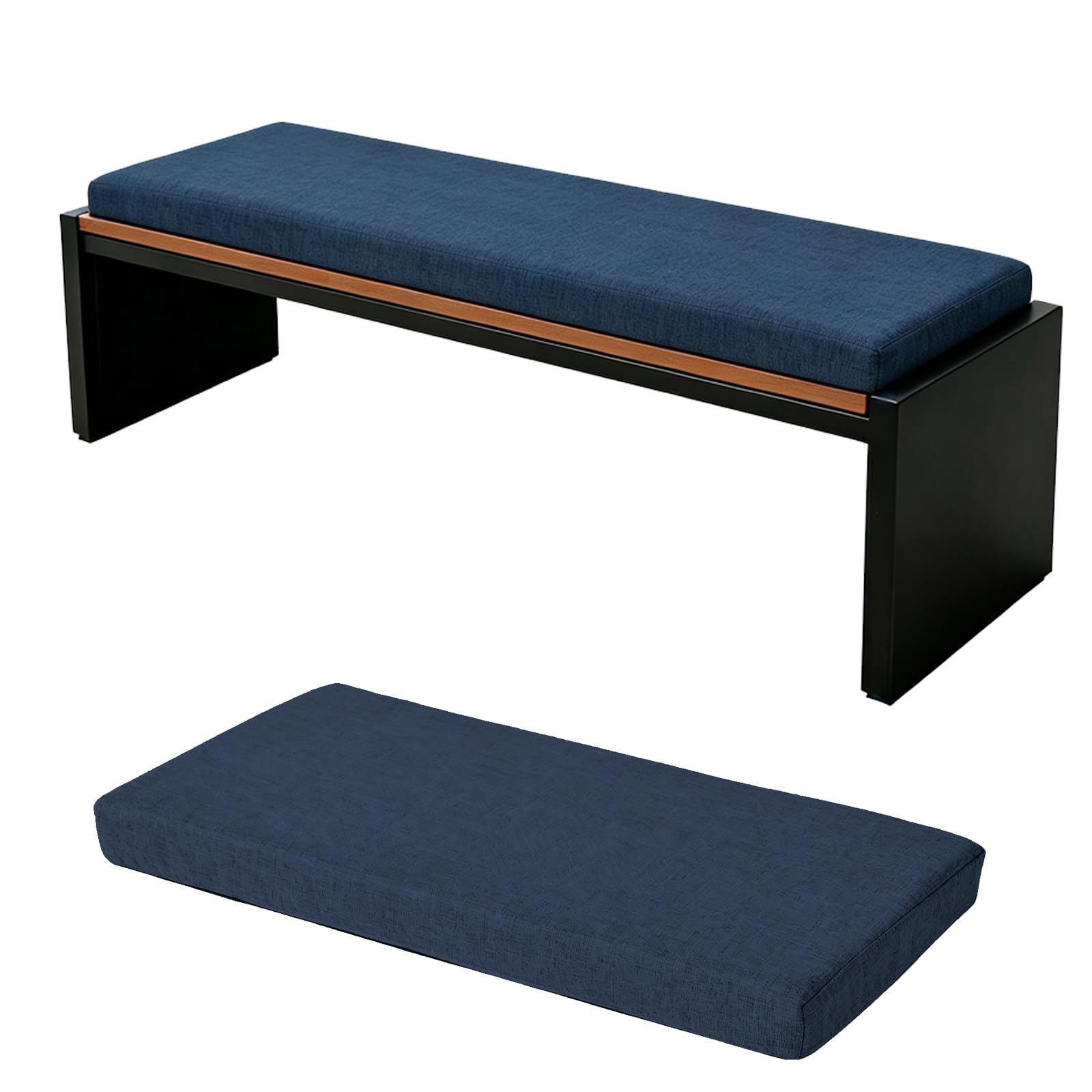 TRQQWEQQ Bench Cushion for Indoor/Outdoor 3cm Thick Chenille Non-Slip Furniture Replacement Cushion Washable Swing Bench Cushions with Zipper for Patio Garden Porch(Navy,12x42in)