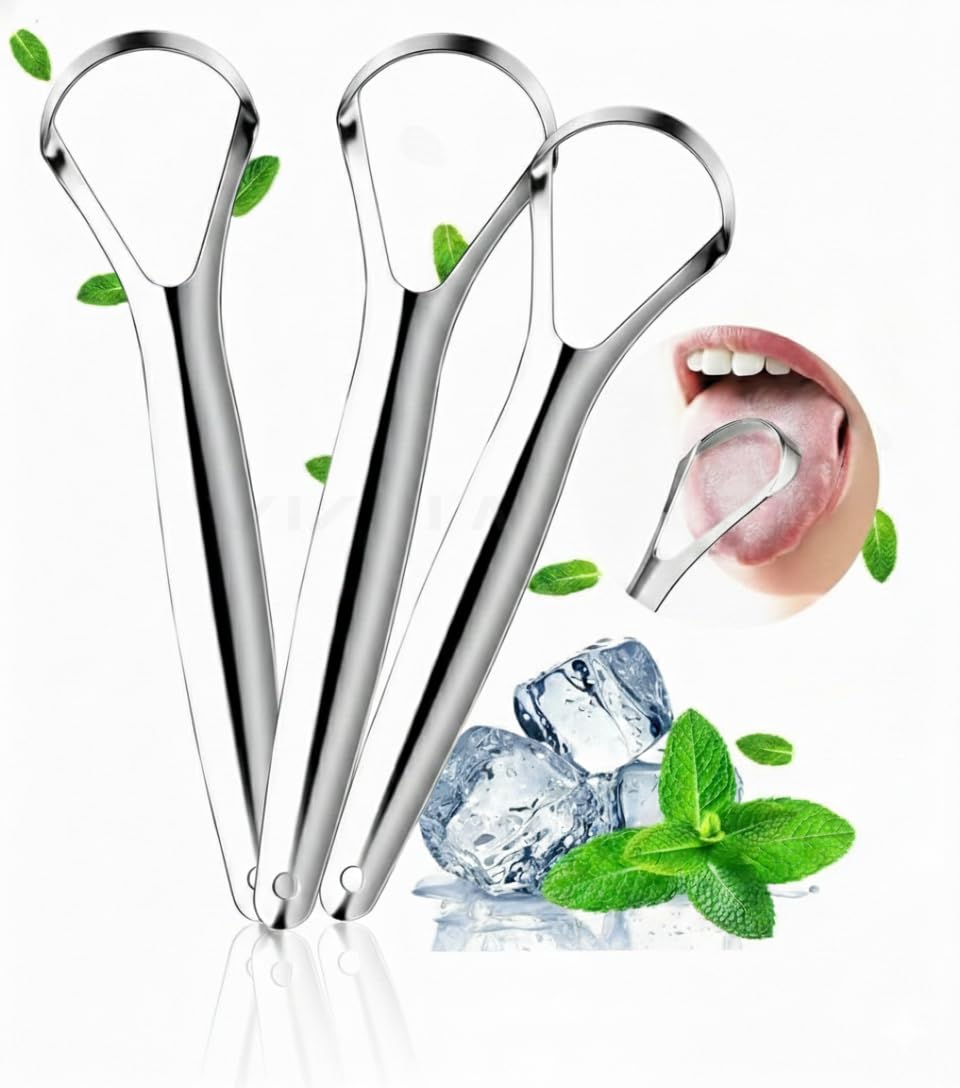 Premium Stainless Steel Tongue Scraper for Adults | Medical Grade Metal Tongue Cleaner | Rust-Free, Durable & Easy to Use | Removes Bad Breath, Bacteria & Toxins | Oral Care Tool for Fresh Breath (Silver) (Pack of 3)-image-9