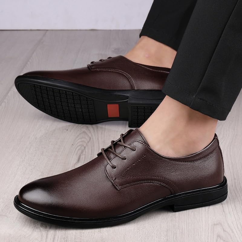 Men's Genuine Leather Platform Slip-On Oxfords Black Platform Business Casual Dress Shoes for Men Office Working Premium Leather Derby3