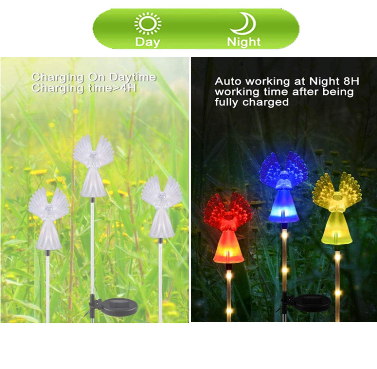 2 Pezzi Luci Solari Da Giardino A Forma Di Angelo Con Palo, IP65, 27 Pollici, Per Terrazzo, Prato, Cimitero, Commemorazione