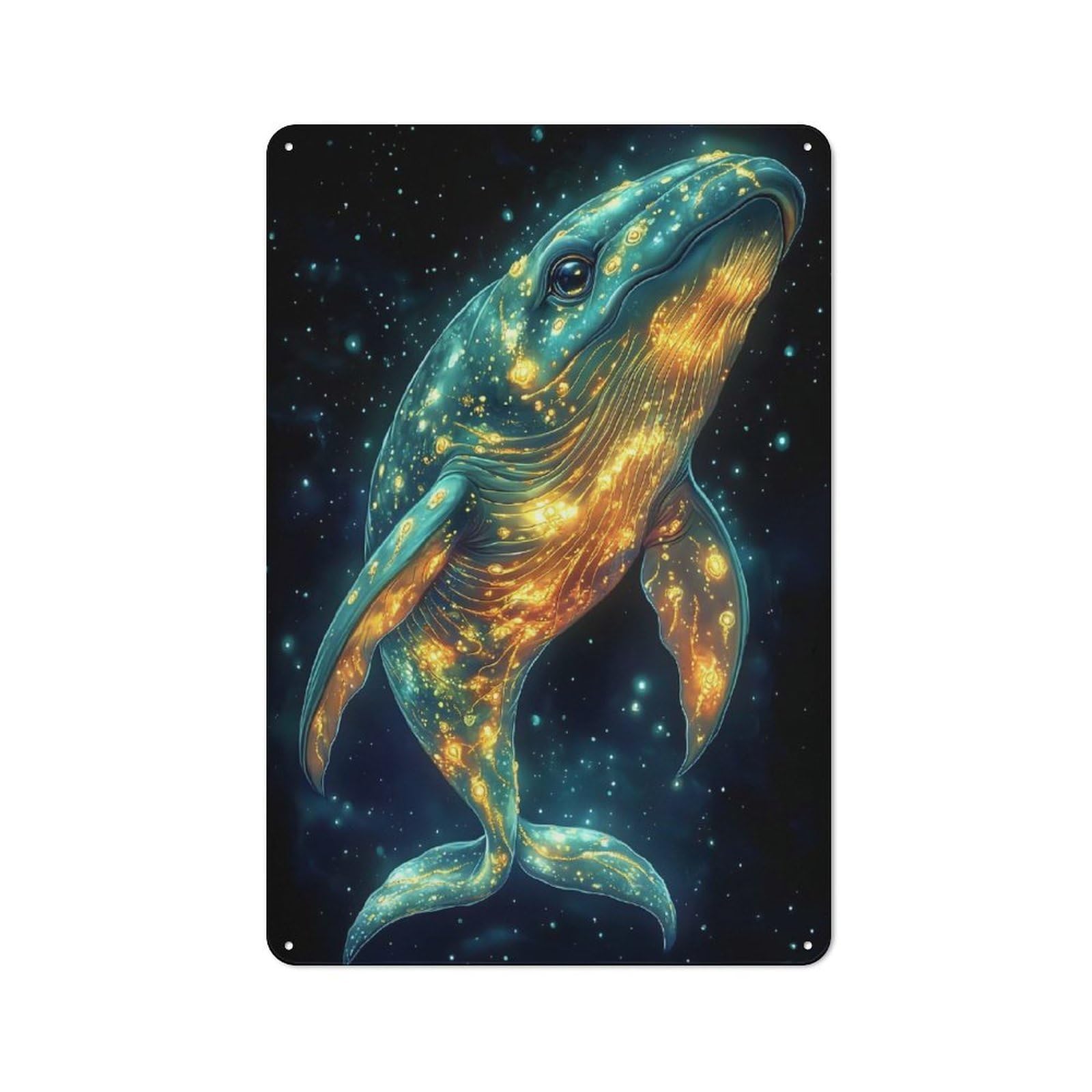 Garage Metal Sign with Cosmic Whale Animal Design 30x20cm, Weathered Look Garage Wall Decor for Garage, Workshop, Shed Or Utility Room