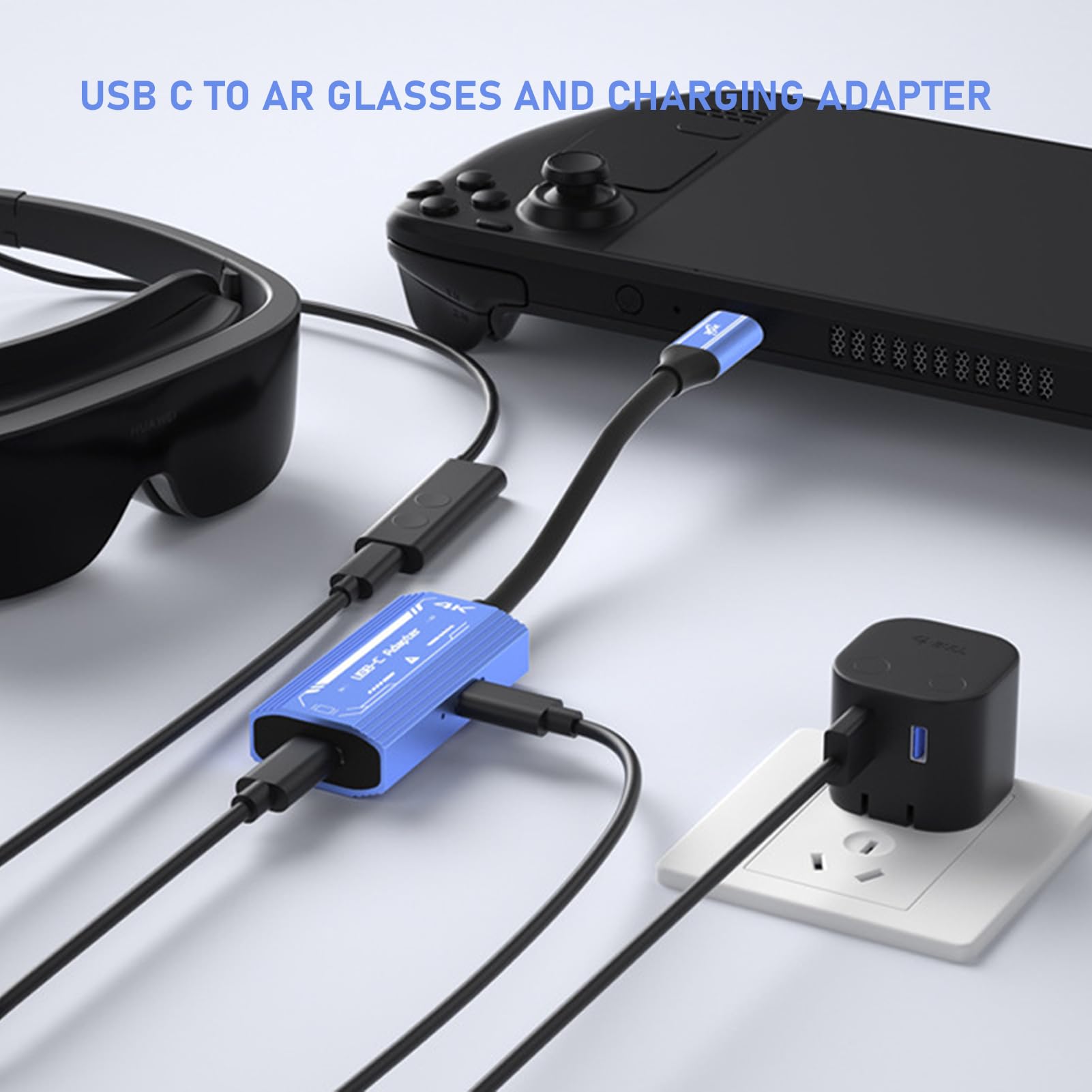 USB C Agli Occhiali e Adattatore di Ricarica, Adattatore a Vetro AR 4K 60Hz Fino a Pd3.0, Carica e Giocate Rapidi da 100 W3.0, per Xreal per Vitura per per Rayneo e Altri
