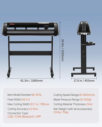 Miniatura 7 de VEVOR Máquina cortadora de vinilo de 34 pulgadas, máquina trazadora de corte Bluetooth, eje de rodillo de acero de precisión de 400 pulgadas32.8ft
