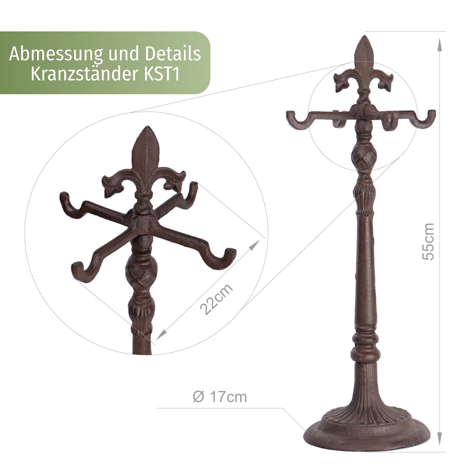 CLGarden Adventskranzständer aus Gusseisen in Antikoptik – Handgefertigter Kranzhalter für Adventskranz, Vintage Weihnachtsdeko, Robuster Stand für Kränze 30-50 cm