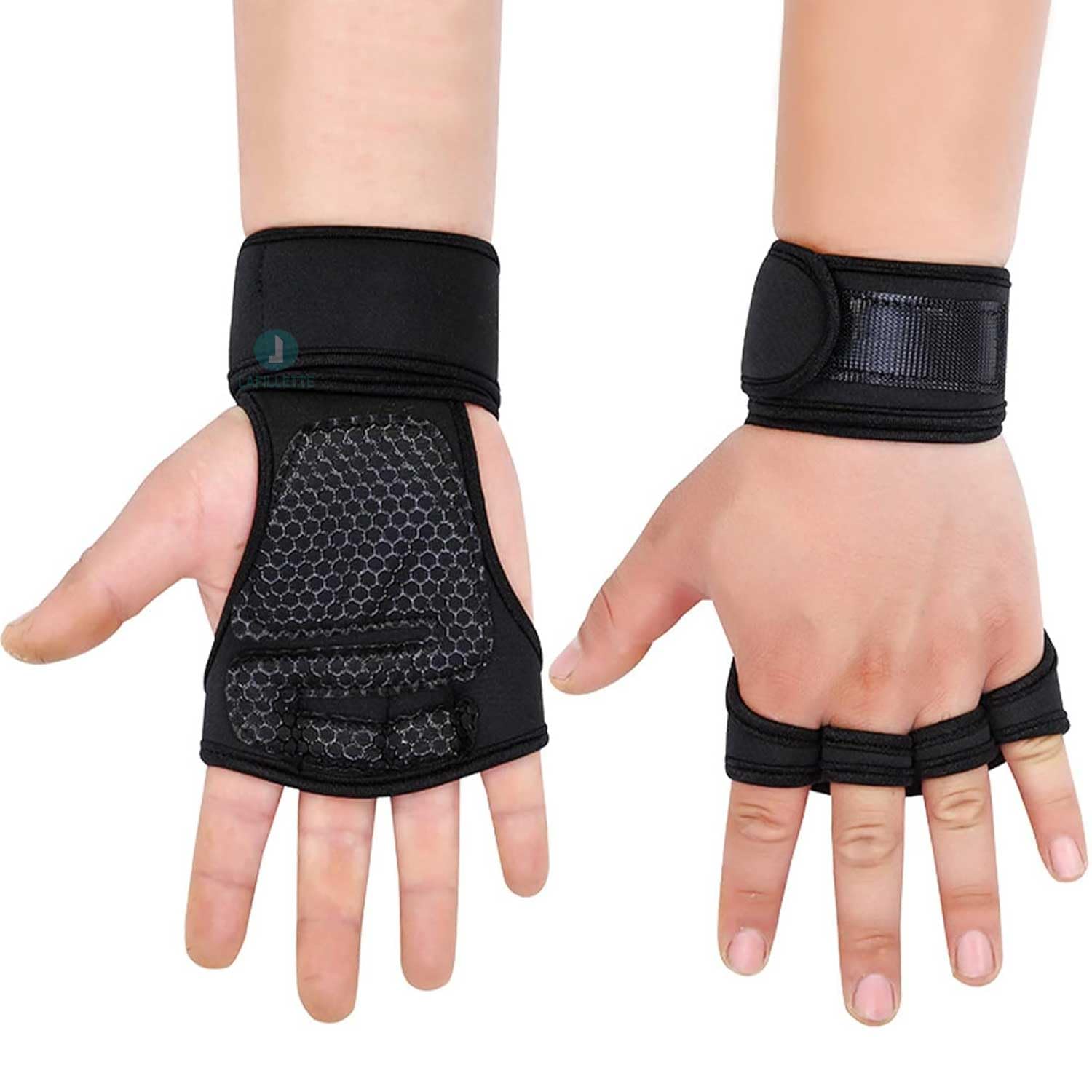 LAFILLETTE Weight Lifting Training Full Palm Protection Gloves Women Men (Black)-image-17