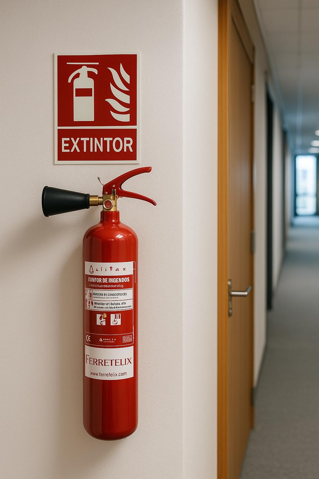 FERRETELIX® Extincteur CO₂ 2 kg + Diffuseur et Support Mural – Sans Résidus – Idéal pour Matériel Électrique – Fabrication 2026