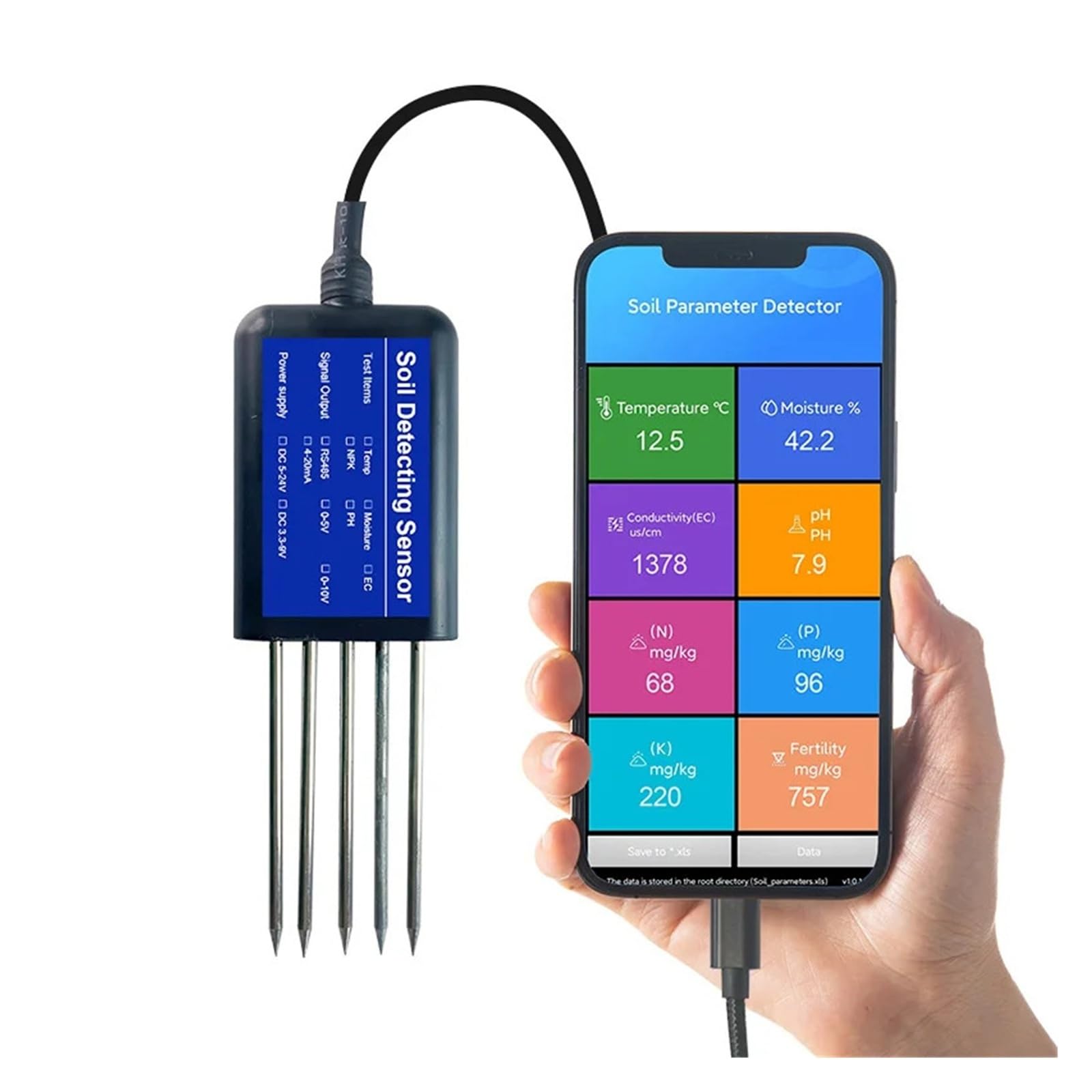 Capteur de sol NPK 8 en 1 USB Type-C avec application Android pour humidité - 7