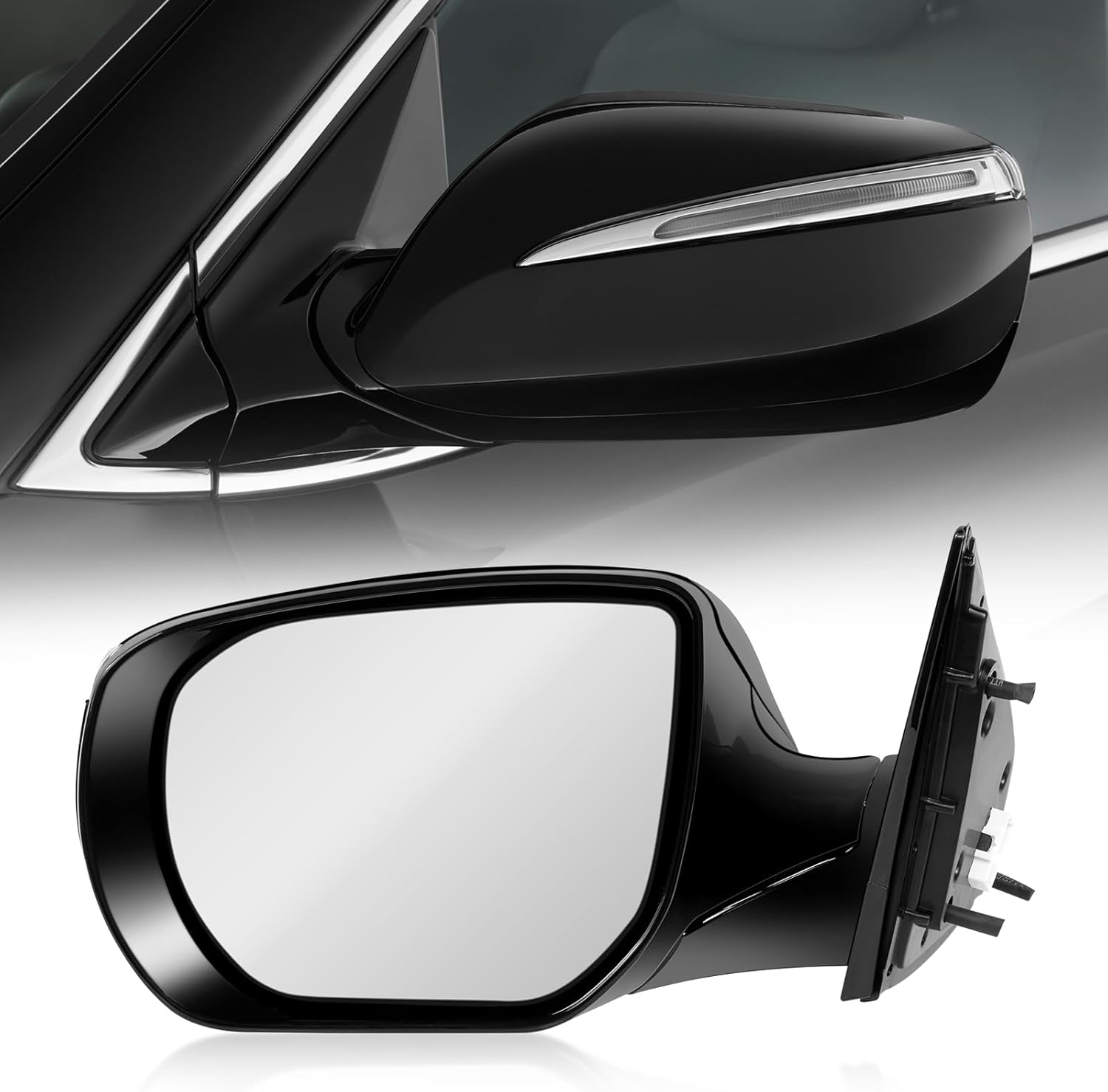 Left Driver Side Mirror Fit for 2013-2018 Hyundai santa Fe Sport, Rear View Mirror with Manual Folding, Power Glass, Heated, Turn signals and Can be DIY Paintable, Replace HY1320201 (6 Pins, Black)