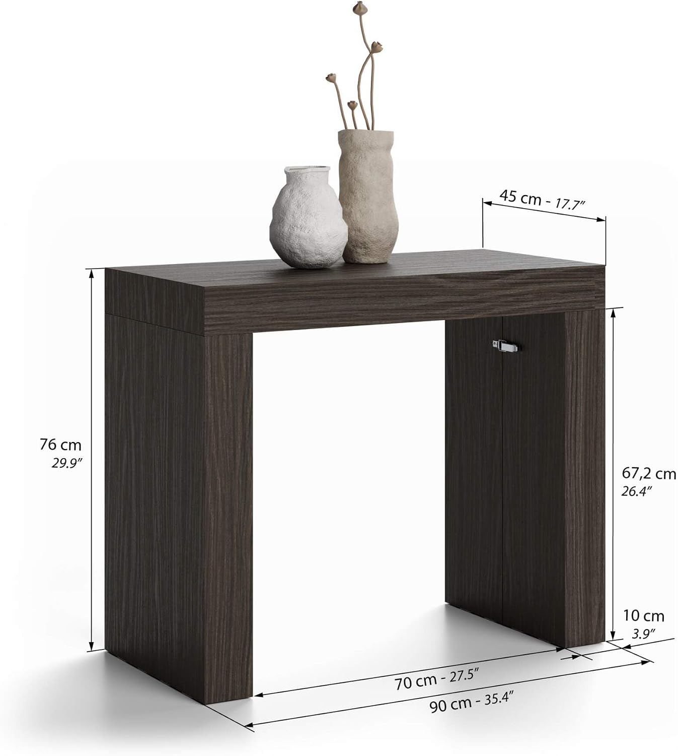 Mobili Fiver, Evolution, Extendable Console Table 17.7(120.1) x35.4 in, Dark Walnut, for 4-12 People, Space Saving Dining Table for Corridor, Entrance, Living Room, Italian Furniture