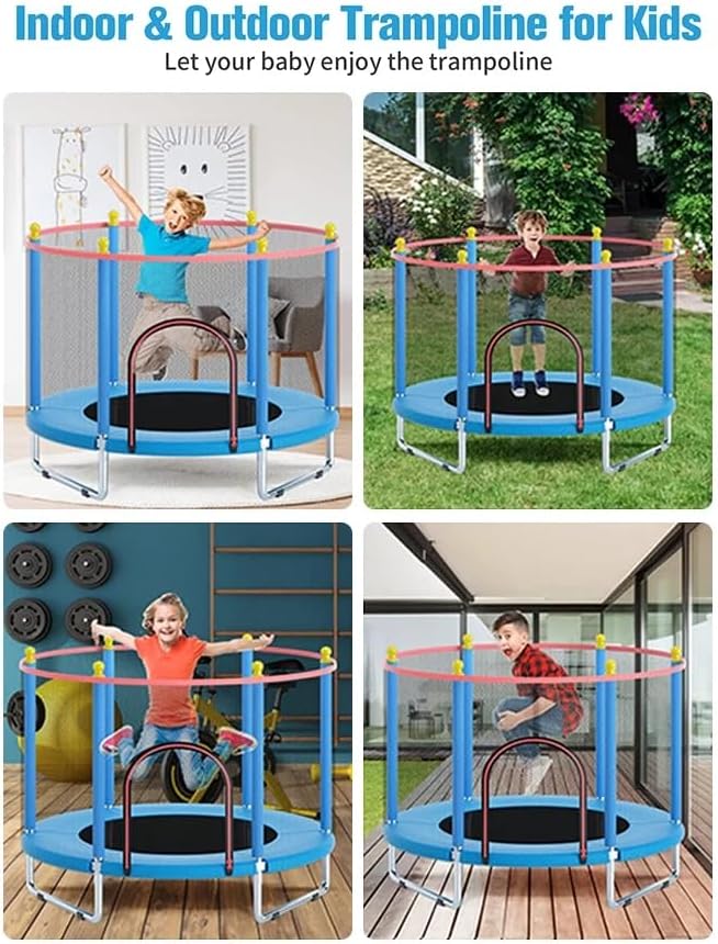 55" Trampoline for Kids, Telawah Indoor/Outdoor Mini Baby with Safety Enclosure Net, Adjustable Toddler with Basketball Hoop, Gifts for Boys & Girls - Image 3
