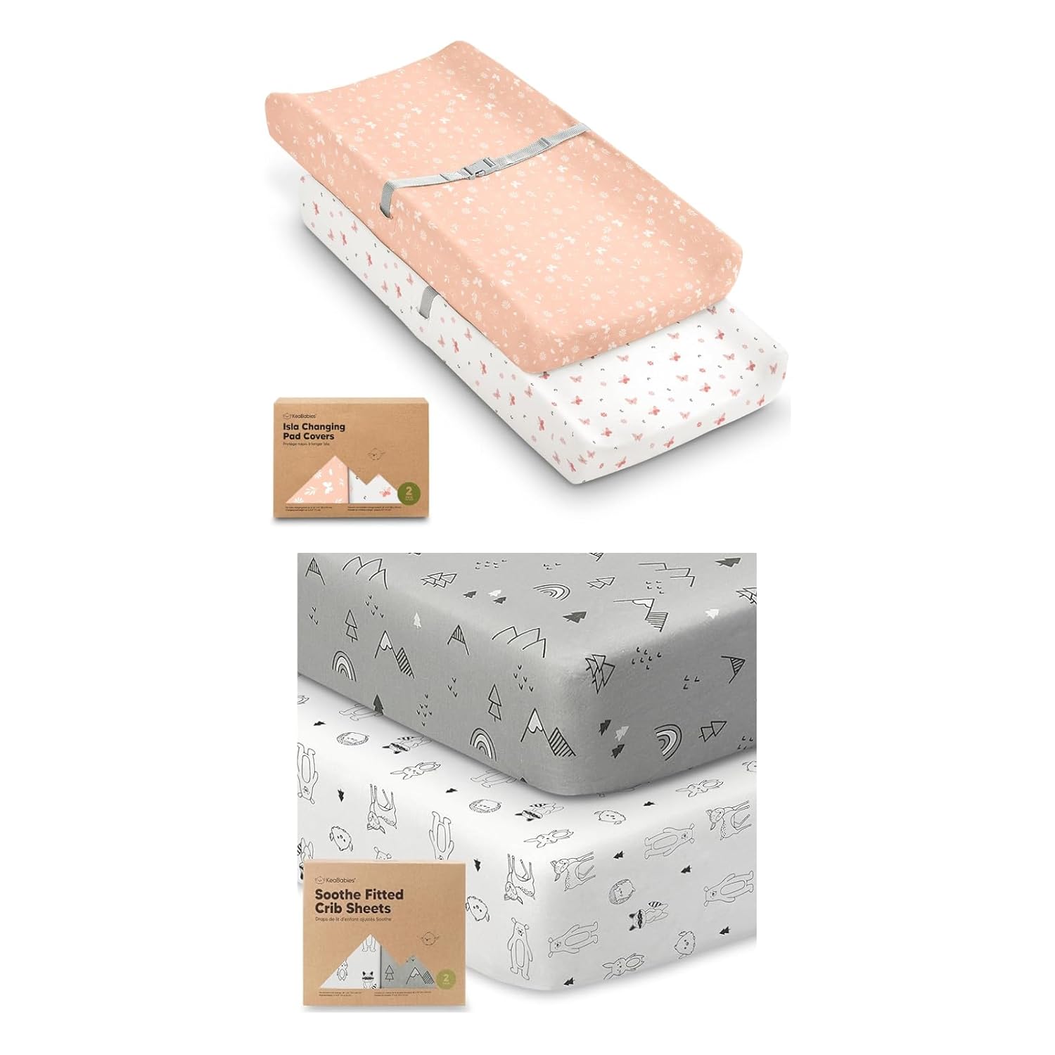 KeaBabies 2-Pack Baby Changing Pad Covers for Girl, Boy and 2-Pack Crib Sheets - Baby Nursery Diaper Changing Pad Cover - Soft & Breathable Crib Sheet