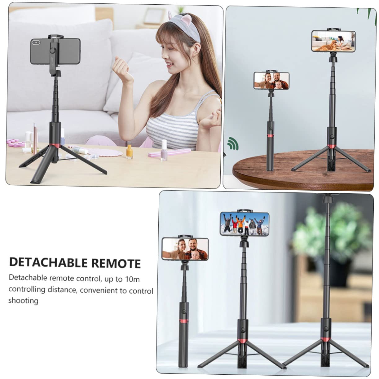 Treppiede Selfie Stick per Telefono 2 in 1 Nero in Lega di Alluminio