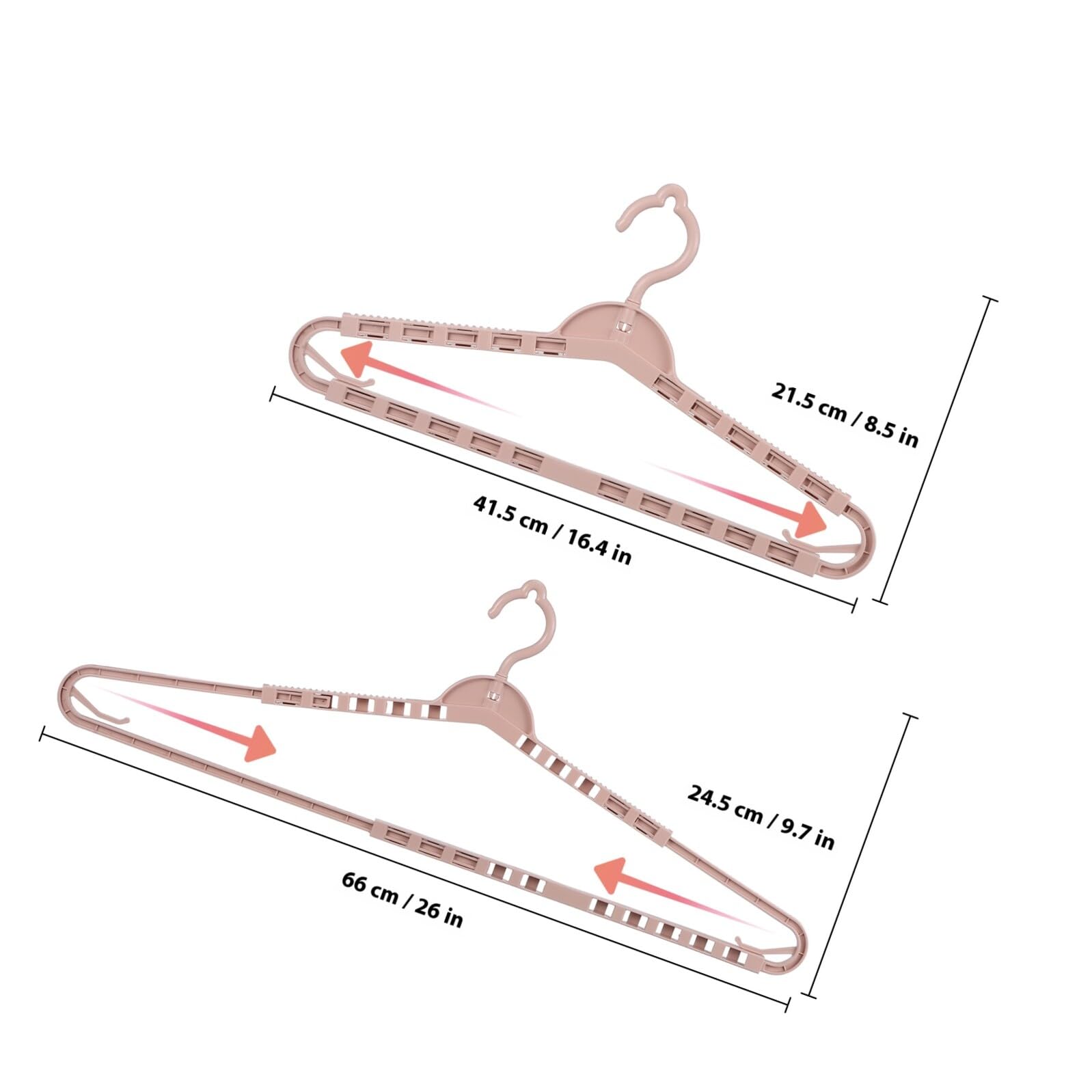 Perchas Extensibles de Ropa Rosa, 8 Piezas de PP Diseño Ajustable y Estructura Resistente para Colgar Prendas y Ahorrar Espacio en Armarios