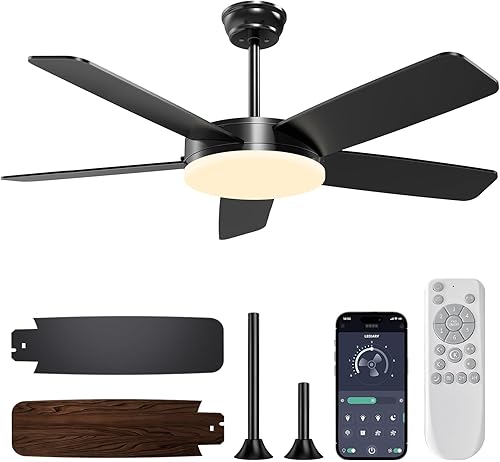 Miniatura 1 de Ventiladores de techo de 45 pulgadas con luces y control remotoaplicación, instalación rápida, 3CCT, 6 velocidades, reversible, regulable,