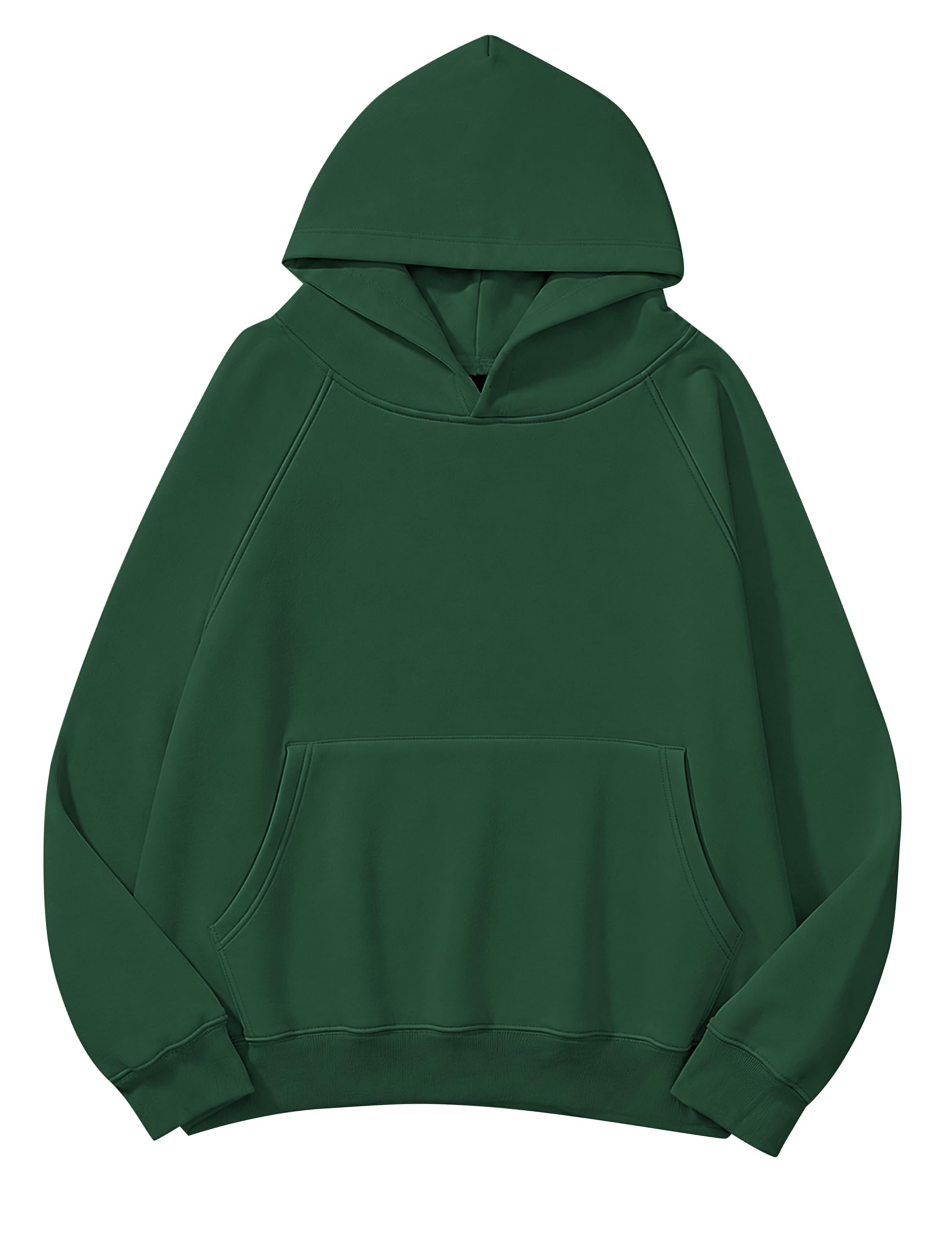 Lauweion Women Solid Basic Fleece Letter Loose Hoodie Sweatshirt Long Sleeve Kangaroo Pocket Drop Shoulder Pullovers Top