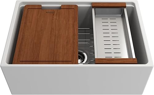 BOCCHI Contempo - Delantal para estación de trabajo, con borde delantero, de arcilla refractaria de 27 pulgadas, fregadero de cocina de un solo