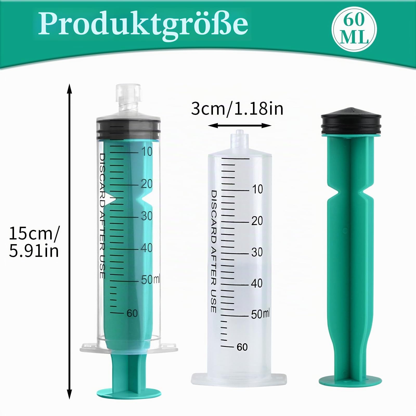 20 Stück Spritzen 60ml Kolostrum Große Spritze, Einwegspritze ohne Nadel Plastikspritze Luer-Lock Einzeln Verpackt Syringe, Dosierspritze für Labore, Flüssigkeitsmessung, Fütterung Haustiere