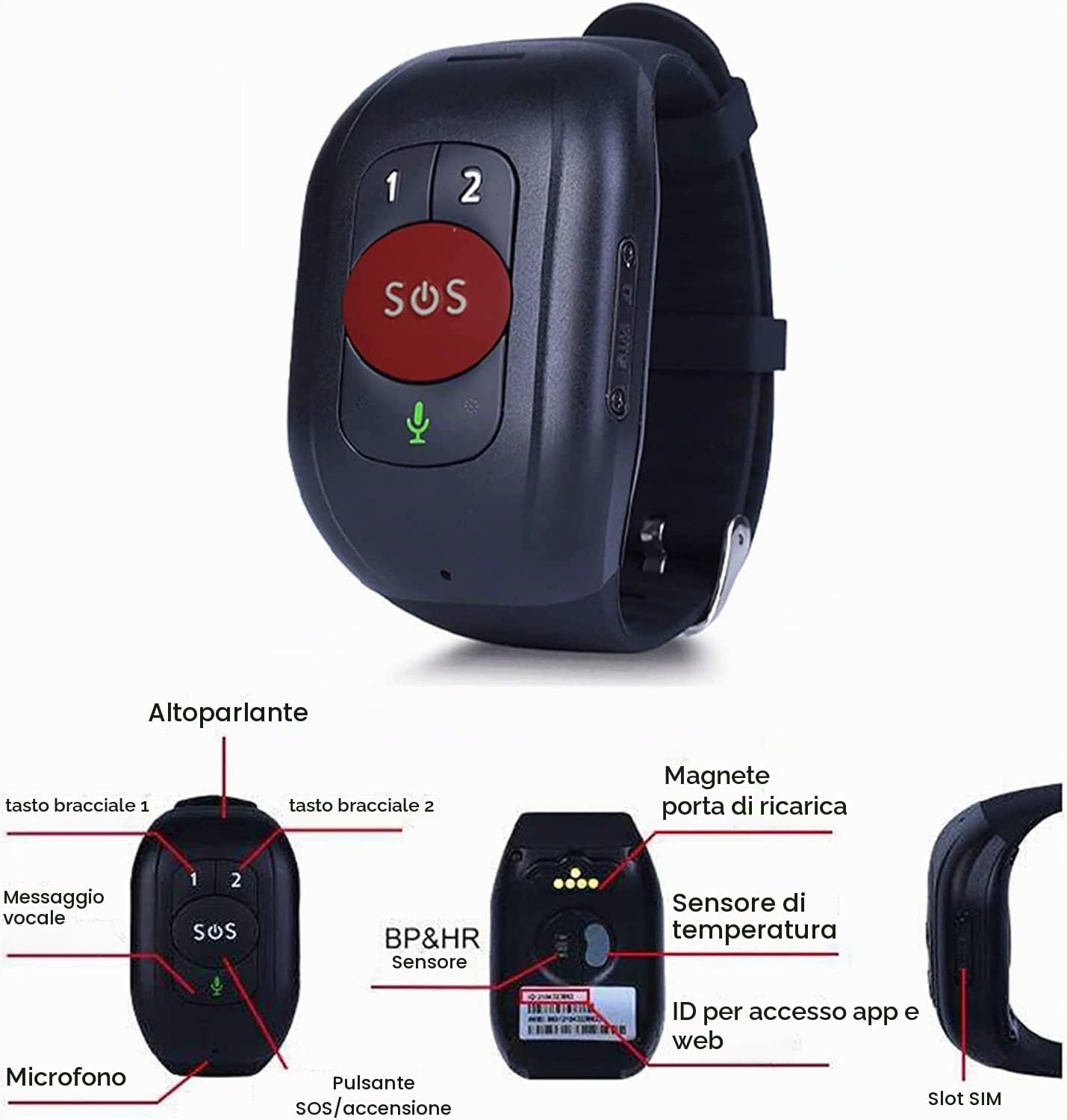 Collegato con il braccialetto rilevatore di cadute Pulsante antipanico SOS per anziani GPS 4G Chiamate GPS Tracker IP67 Impermeabile Pedometro