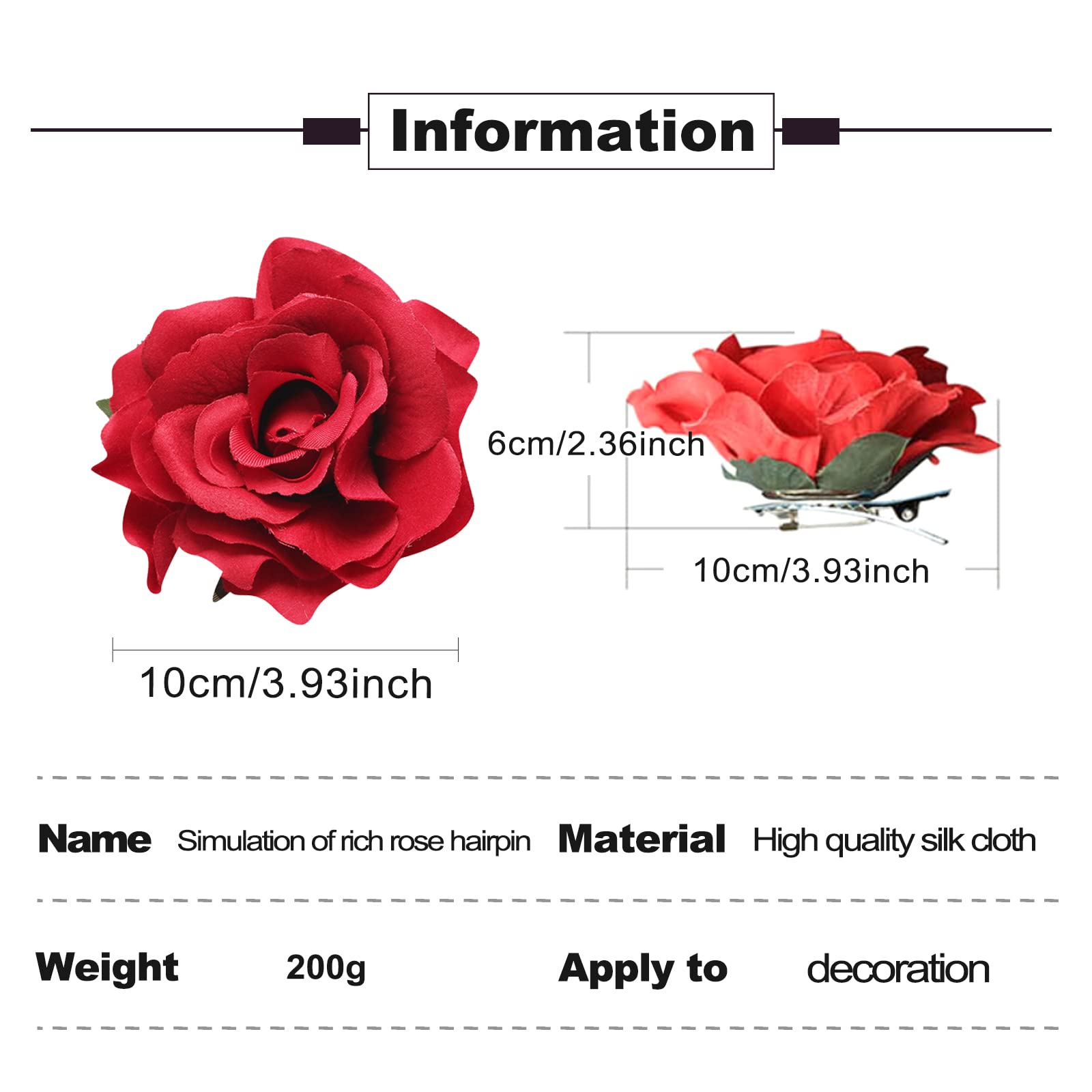 7 Pièces Fleur Broche Tête Ornement Mariée Femmes Rose Fleur Accessoires De Cheveux Pince À Cheveux De Mariage Danseuse De Flamenco
